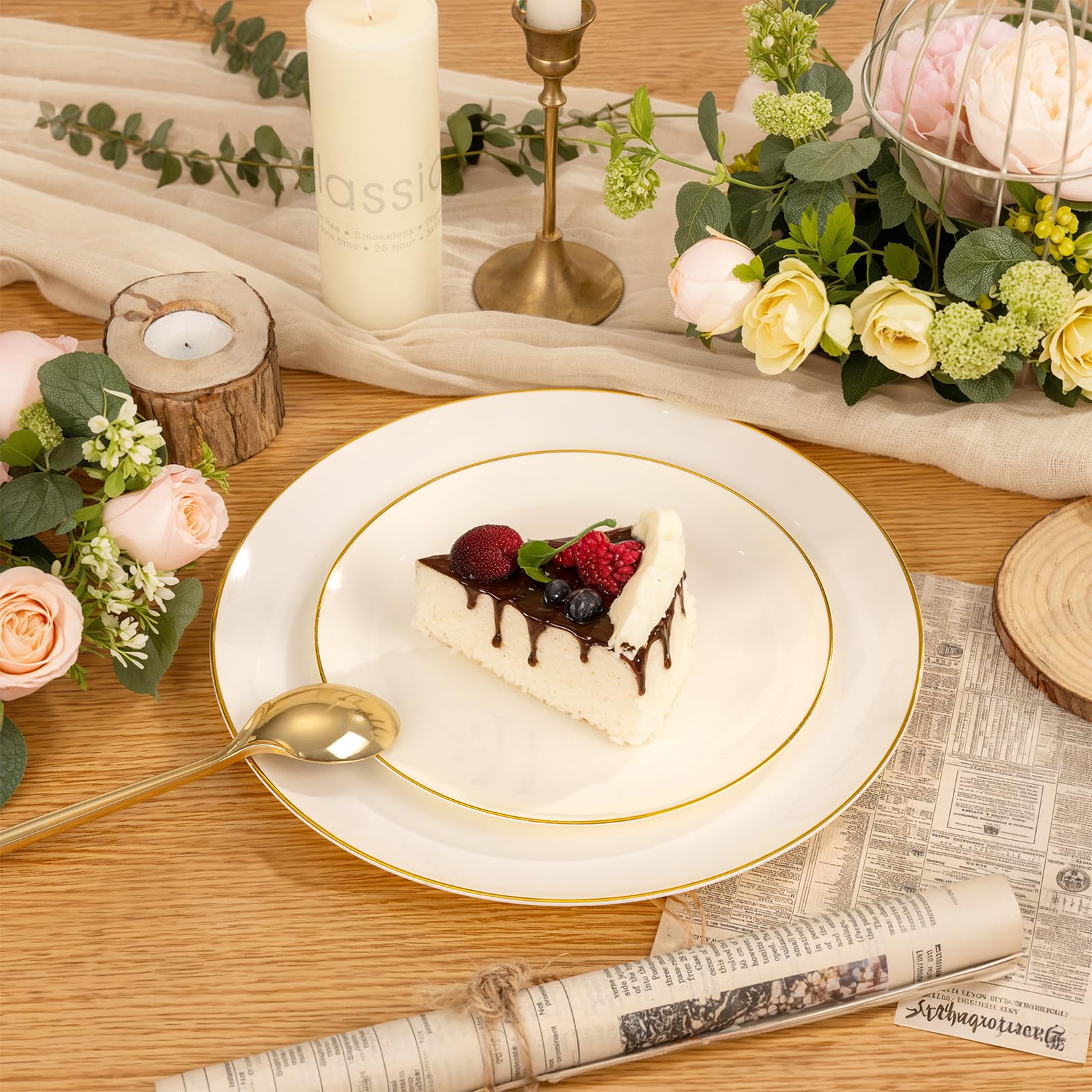 Ivory Plastic Plates - 100 Pack for Parties & Weddings -8