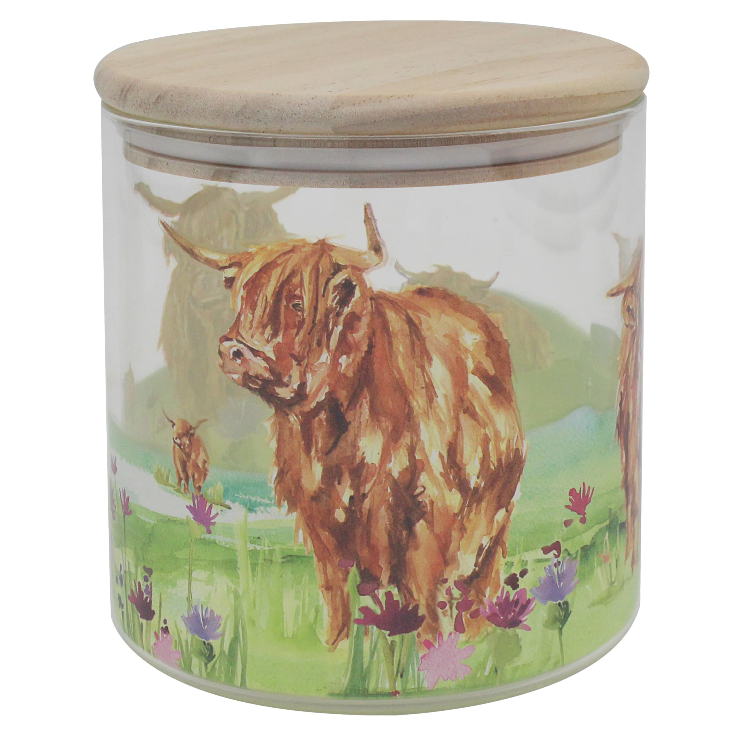 The Leonardo Collection Jennifer Rose Gallery Highland Cow Glass Canister For Home | Storage Containers & Kitchen Organizers For Gift | Ideal Storage Jars For Biscuits Honey Green Tea & All