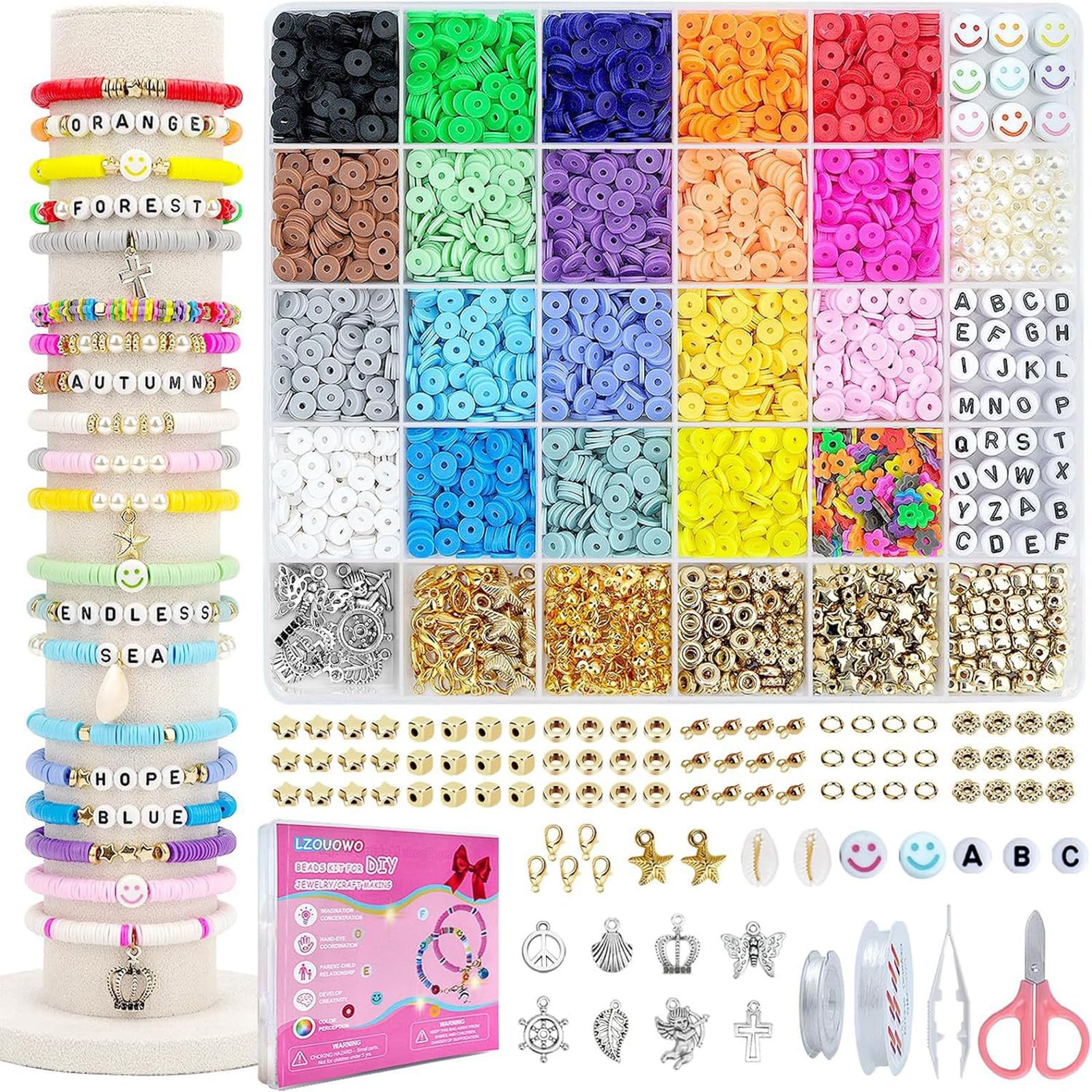 Beyolezi AN 5300 Clay Beads for Bracelets Making Aesthetic Kit with Smiley Face Beads Polymer Clay Flat Beads for Friendship Bracelet Kit Heishi disc Beads and Letter Beads