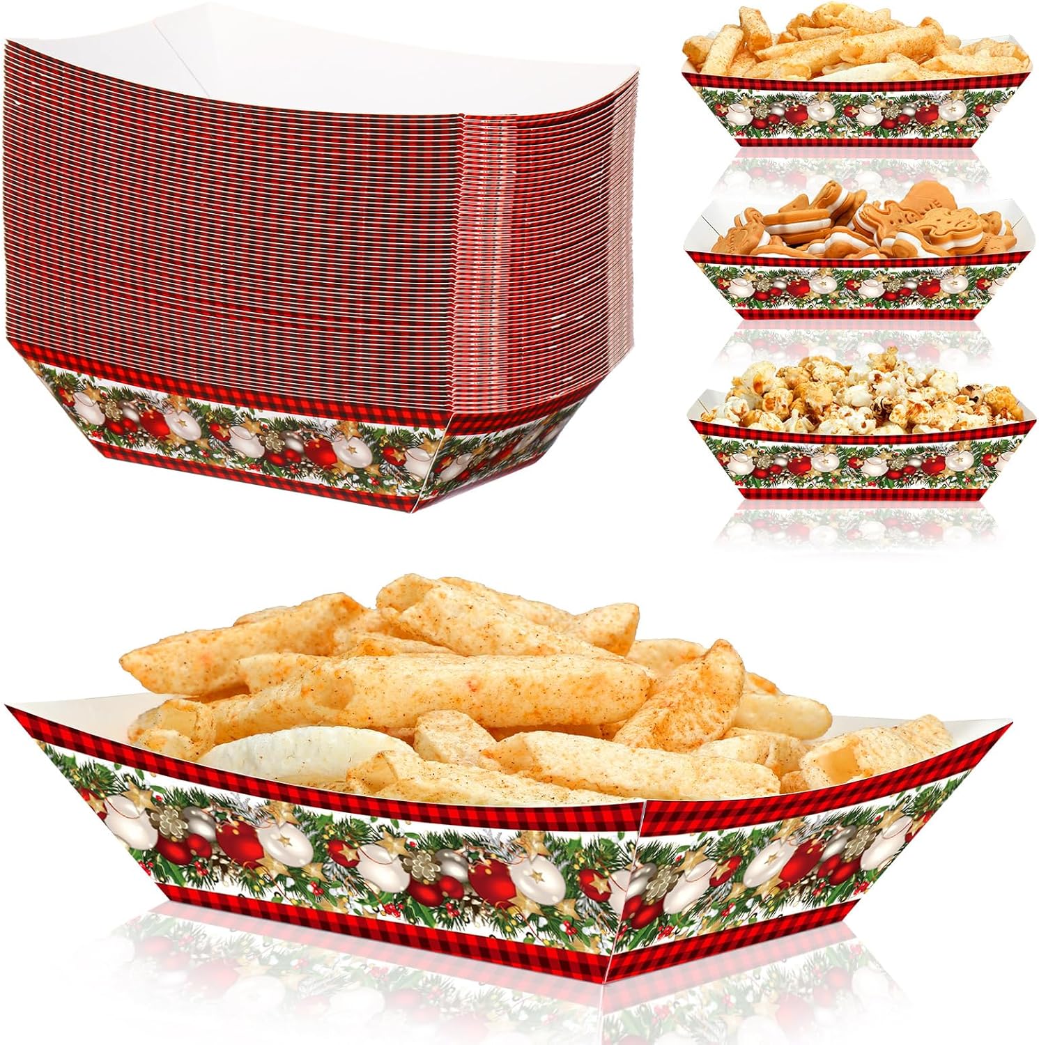 Ctosree 60 Pcs Winter Snowflake Paper Food Trays Blue and Purple Snowflake Winter Wonderland Disposable Paper Snack Bowl for Holiday Birthday Party Supplies Decorations