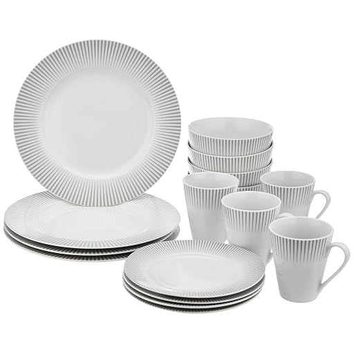 Solimo 16-Piece Dinnerware Set, Line Design, White
