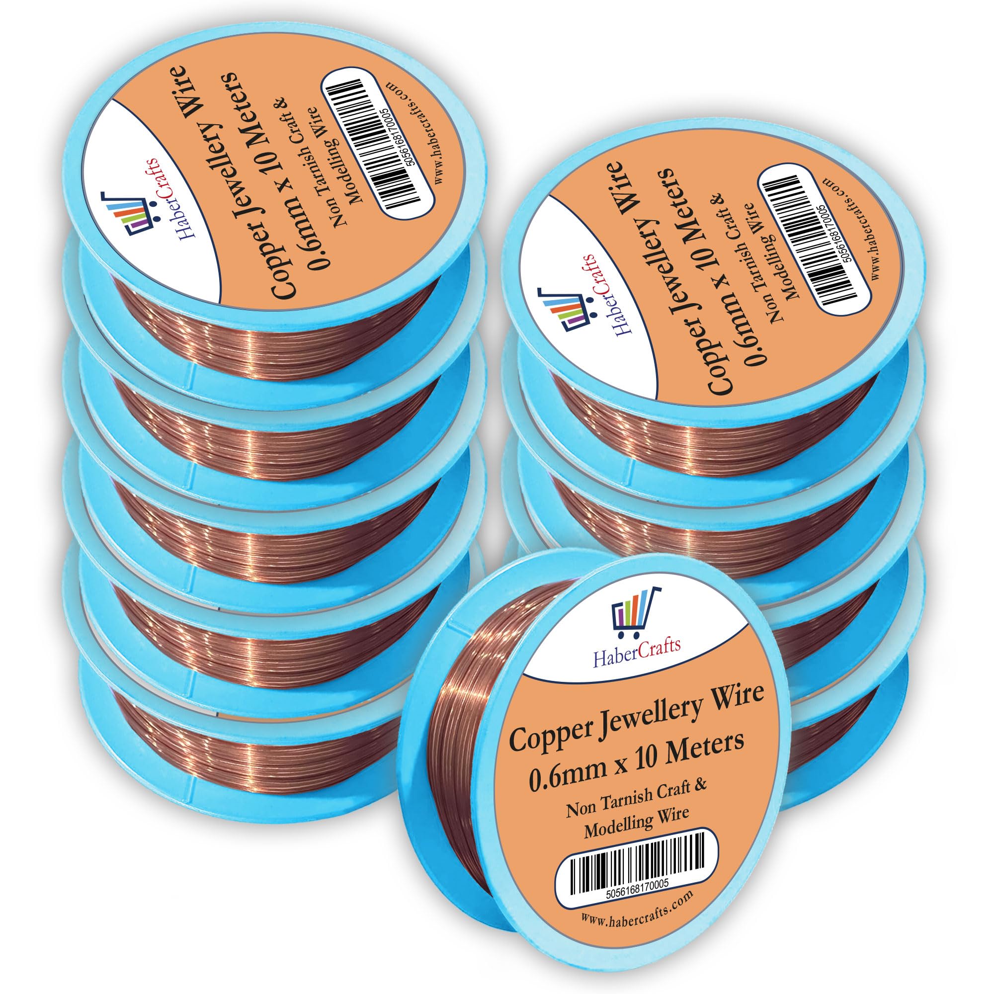 Habercrafts Copper - 0.6Mm 0.6Mm Copper Jewellery Wire Tarnish Proof Brass Bendable Metal Wire For Jewellery Making Sculpting Modelling Crafts Wire Weaving & Wrapping (0.6Mm - Copper - 22 Gauge - 10 Spools - 100 Meters)