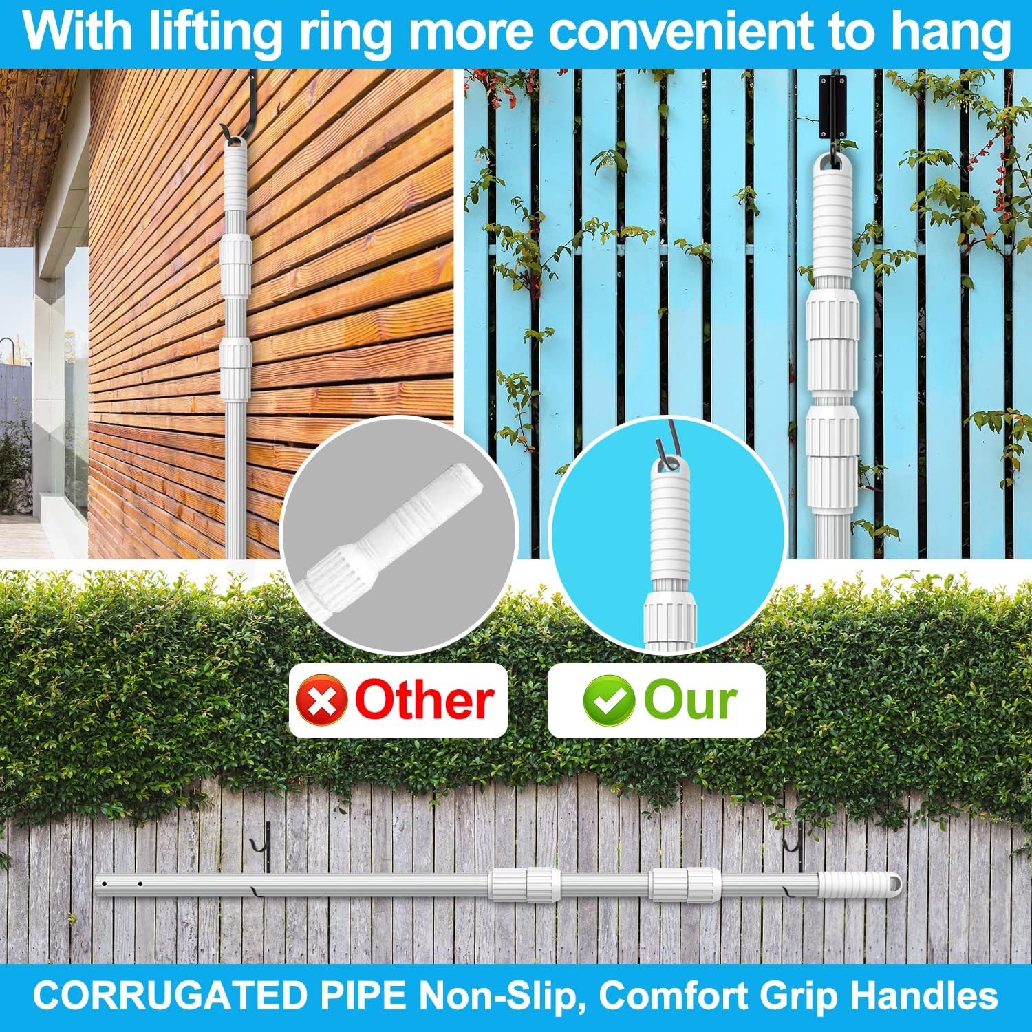 YEECHUN Professional Thicken 12 Foot Swimming Pool Pole Telescopic Aluminum Fits Pool Net Skimmer Rake Vacuum Head Brush Cleaning Equipment Heavy Duty,for Skimmer Nets, Vacuum Heads and Brushes - Image 7