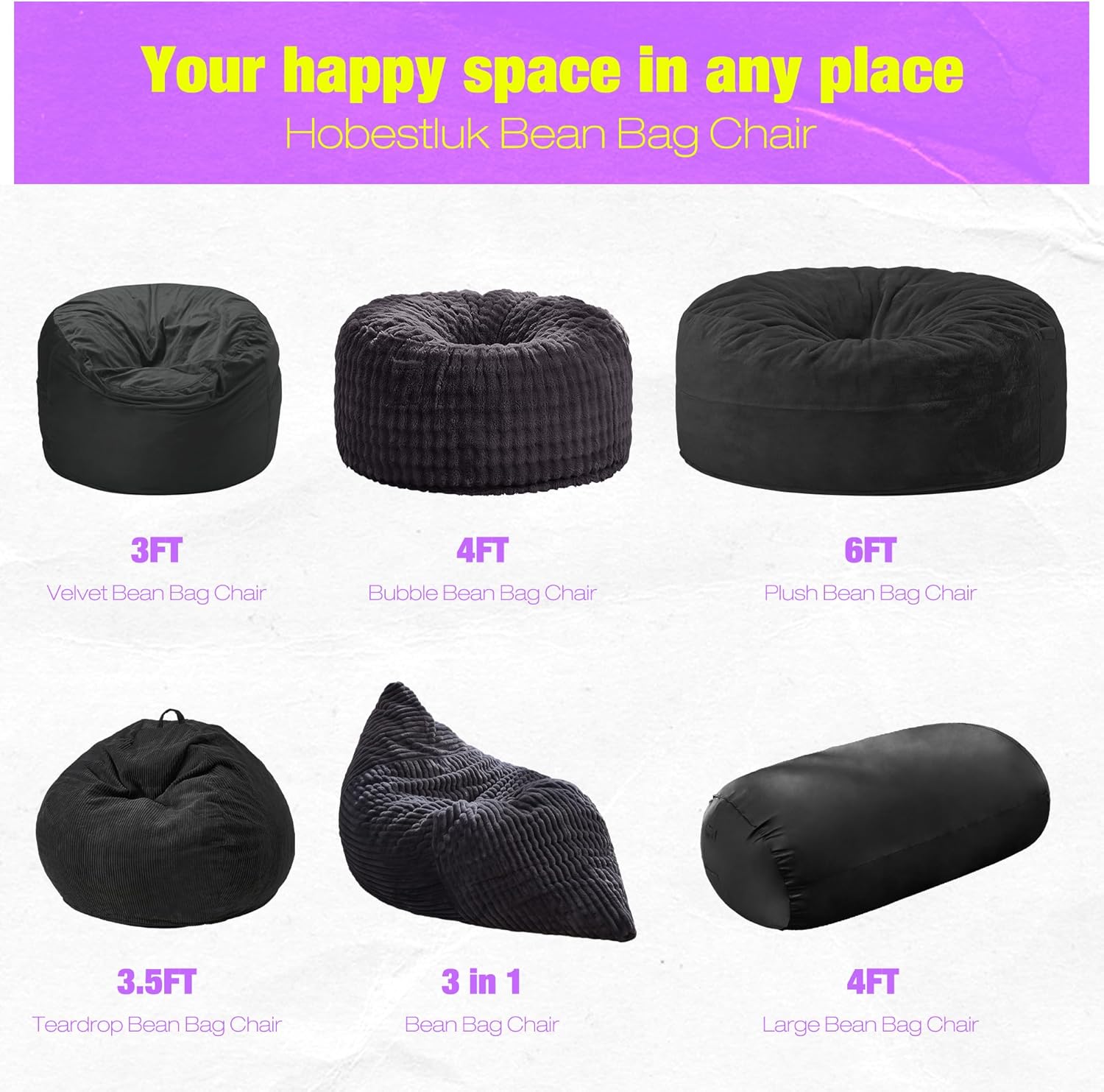 Hobestluk 4FT Bean Bag Chair Large Beanbag with Removable Cover Adult Bean Bag Chair with Portable Handle Desgin for Living Room Bedroom (Black, 4FT) - Image 8