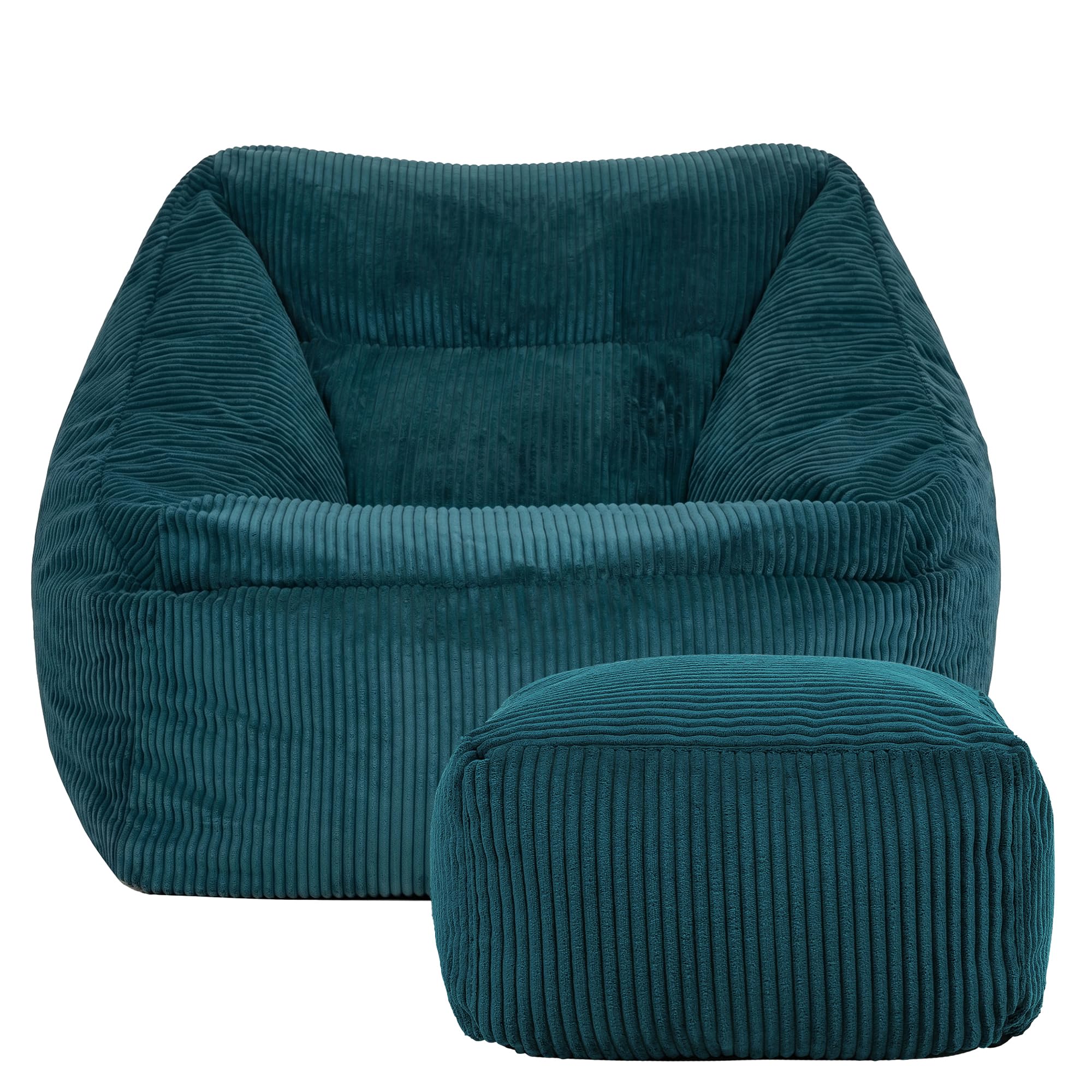 icon Natalia Cord Bean Bag Chair with Footstool, Teal Green, Large Adult Bean Bag with Filling Included, Comfy Chair, Armchair, Living Room, Bedroom Furniture