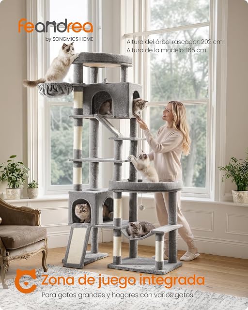 Foto 2 de 8 de Feandrea Árbol para Gatos XXL, Torre con Postes de Sisal, Rascador con Base Doble, 105 x 45 x 202 cm