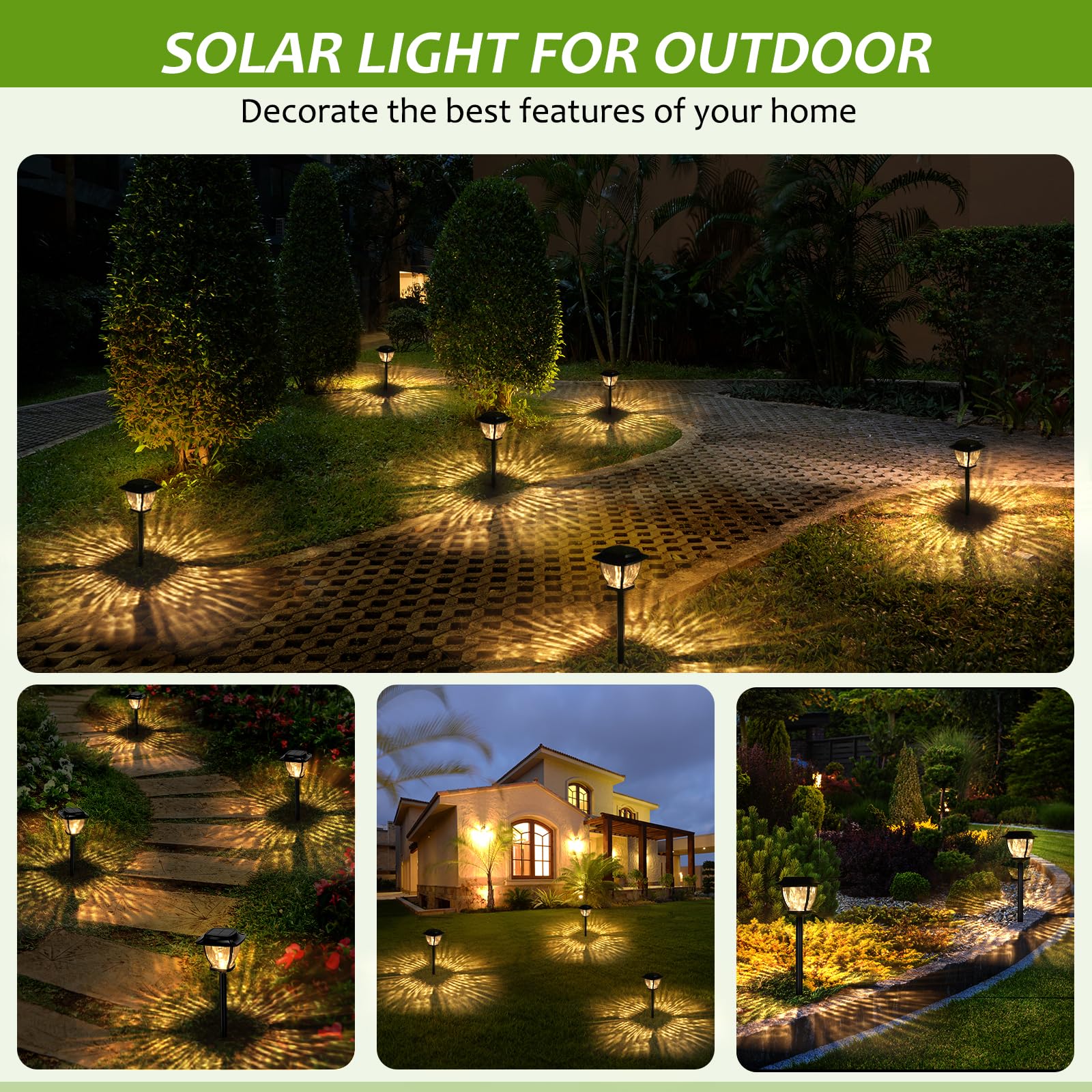 TOSHIN Solarleuchte für den Außenbereich, Garten, wasserdicht, LED, Solarlicht, für den Außenbereich, für Terrasse, Rasen, Garten, Allee, Wege, 2 Stück (warmweiß)