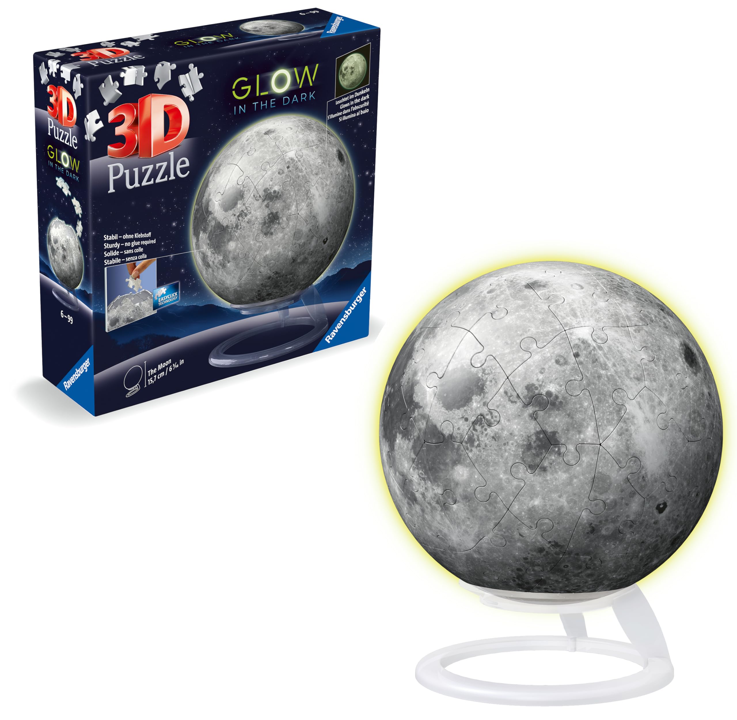 Ravensburger Glow in The Dark Moon - 3D Puzzles for Kids Age 6 Years Up - 72 Pieces - No Glue Required