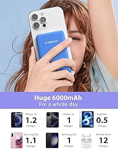 6000mah Ultra Slim Built in Cables Power Bank, Card Size Built in USB C Cords Battery Pack Portable Charger for Phones, 3 Output External Battery Pack Compatible with iPhone, Samsung, Deep Blue