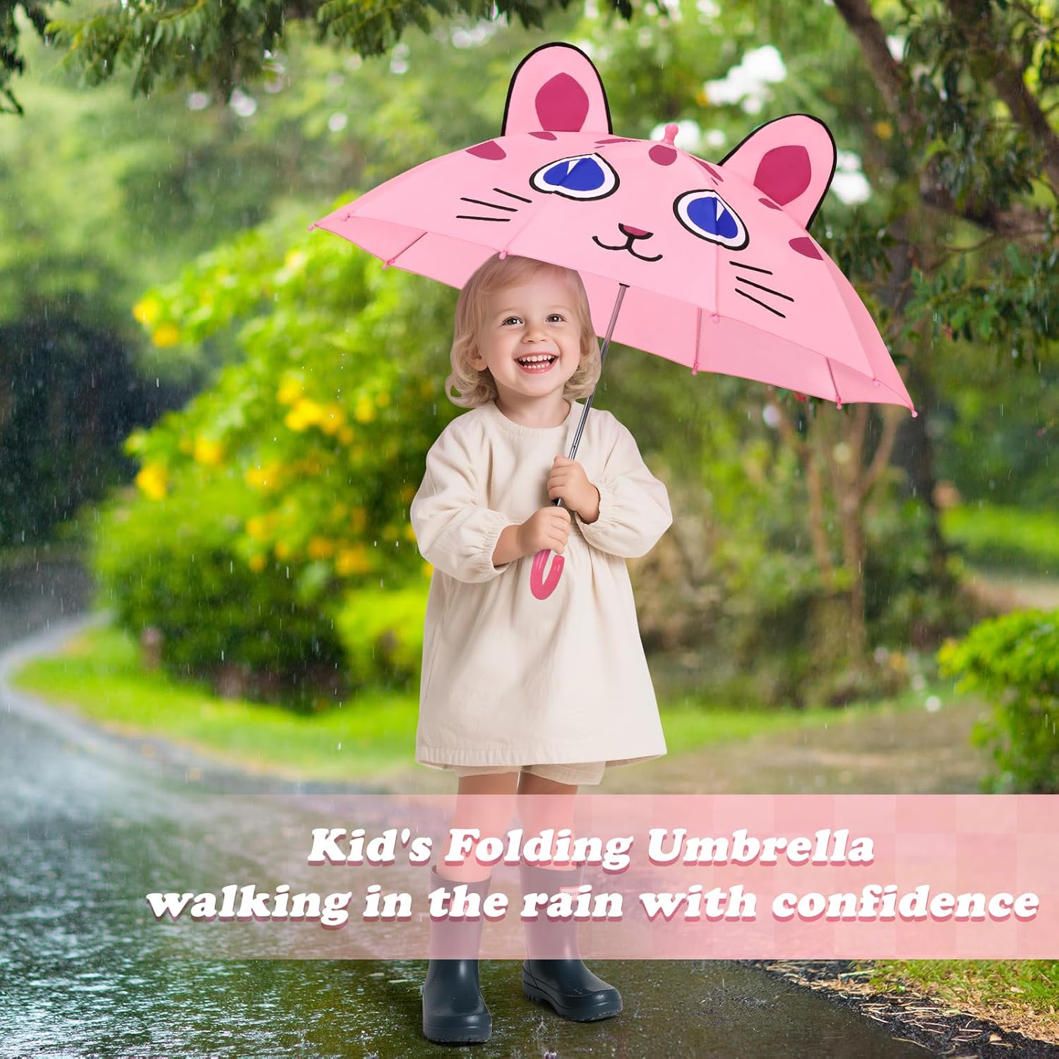 decalsweet Kids Umbrella Children Pop Up Travel Umbrellas Lightweight Cute Canopy for Girls & Boys Easy Push/Pull for Little Kids