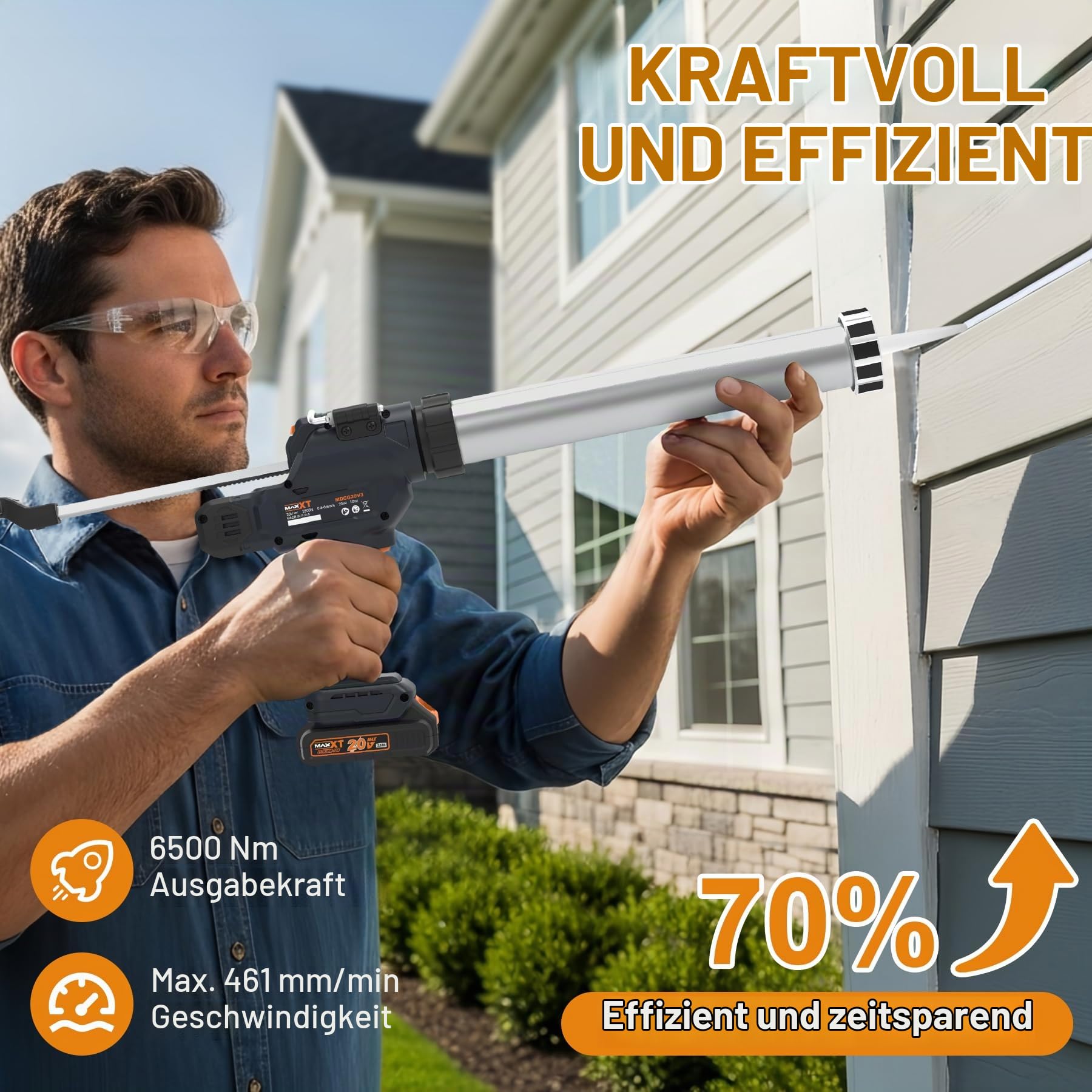 MAXXT Elektro‑Dichtungsspritze für 600 ml‑Kartuschen, 20V Silikonspritze mit 2000 mAh Akku zum Dichten und Abdichten