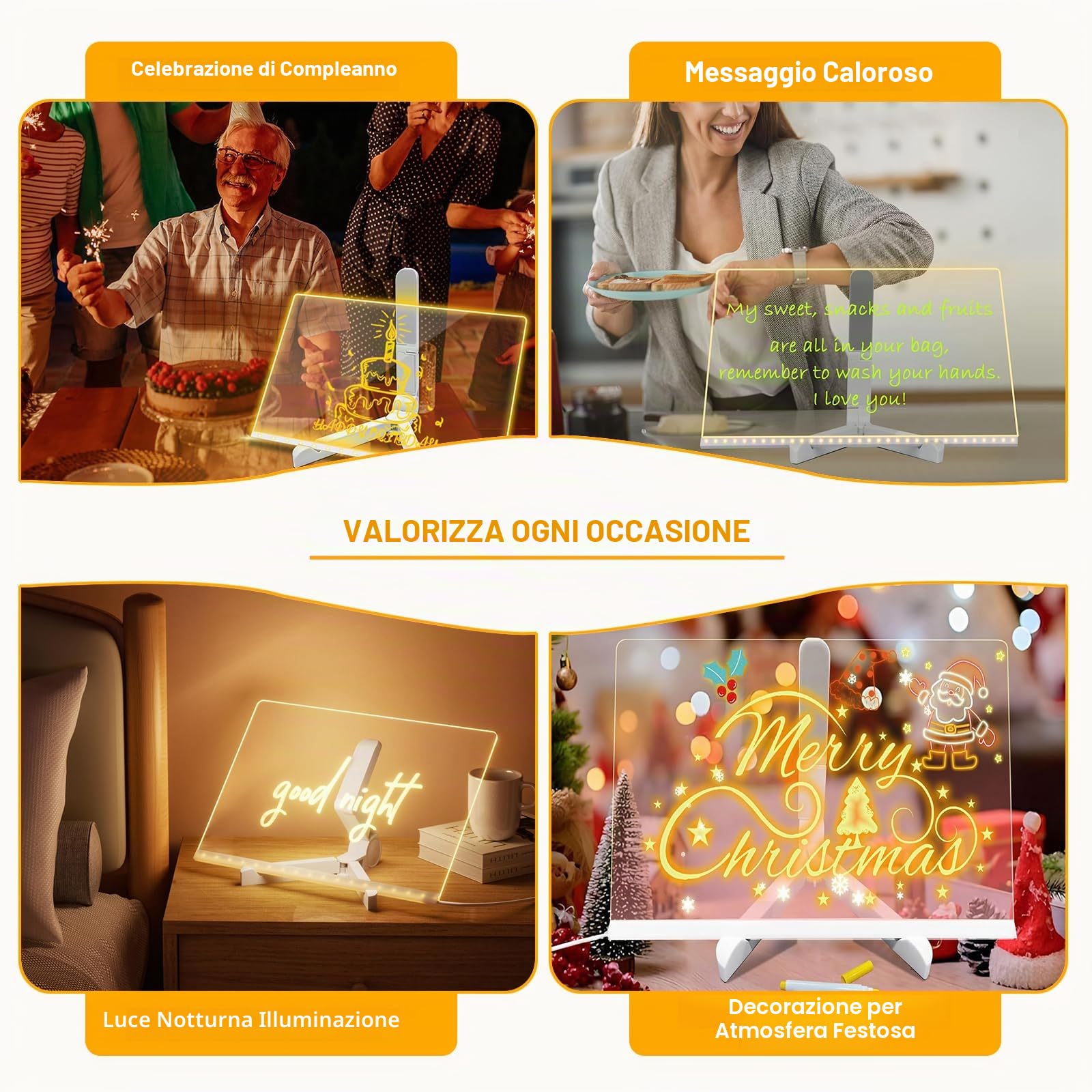 Lavagnetta in Acrilico con Luci LED,30CM*20CM Lavagna Luminosa Cancellabile per Disegnare Con Penna a 7 Colori e Supporto Regolabile, Lavagna Magica, per Casa, Scuola, Negozio, Bar