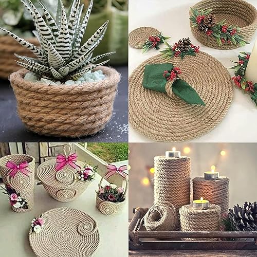 Miniatura 3 de KINGLAKE GARDEN Cuerda de yute, cuerda de cáñamo resistente de 12 pulgada x 32.8 pies (0.472 in x 32.8 ft) cuerda de cáñamo trenzada para jardinería