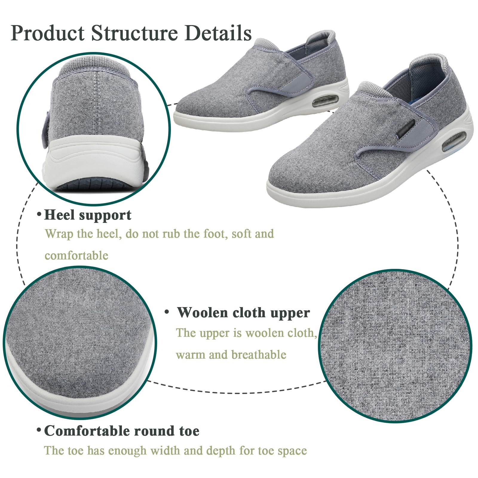 Buty dla cukrzyków dla kobiet i mężczyzn, regulowane, szerokie buty do chodzenia boso, oddychające, wygodne kapcie na obrzęk stawów, obrzęk stóp, osób starszych