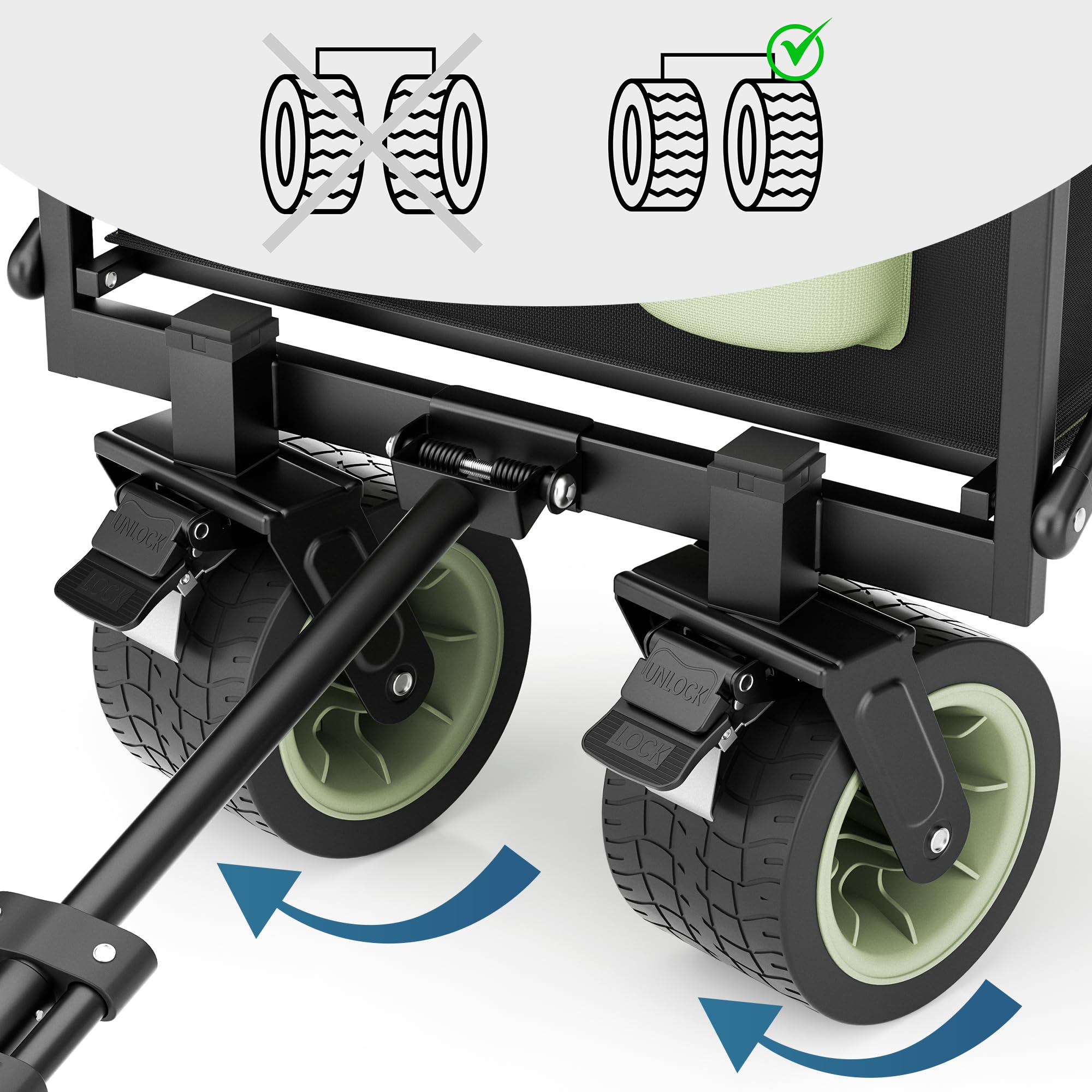 SAMAX Bollerwagen bis 200kg 2in1 Faltbarer Handwagen Gartenwagen Offroad Transportwagen Schwarz Matcha Grün