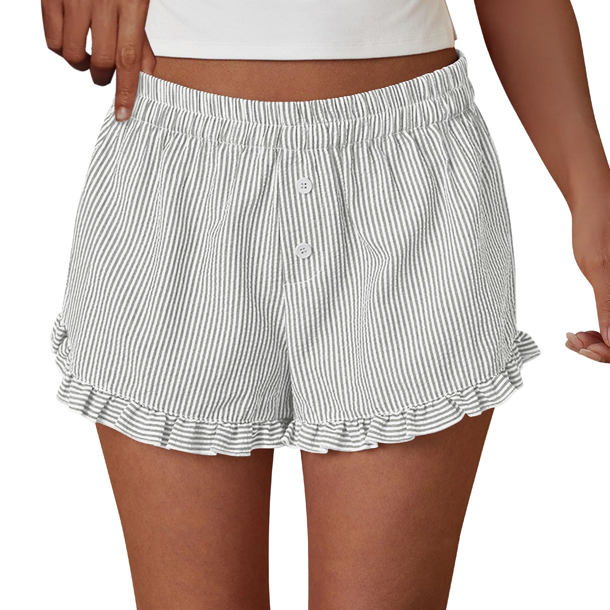 Womens Boxer Shorts Y2K Ruffle Pajama 2026 Summer Spring Lounge Sleep Striped Casual Beach Pj Bottoms Pockets-image-42