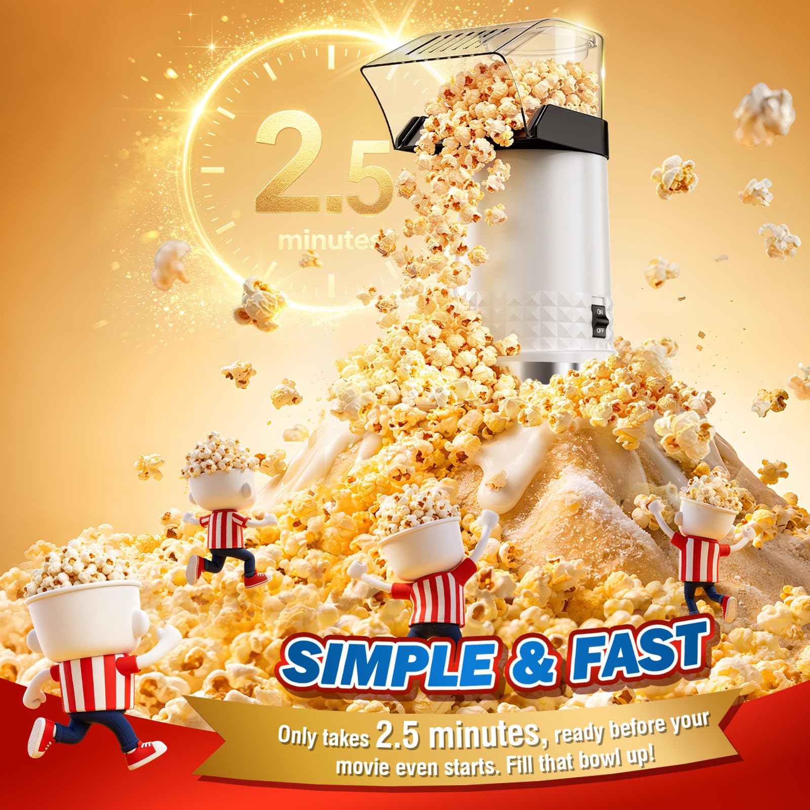 Popcorn ad aria calda da 4,5 litri, macchina per popcorn sana senza olio, con vassoio per la fusione del burro, misurino e interruttore one-touch, macchina per popcorn certificata ETL per casa, serata