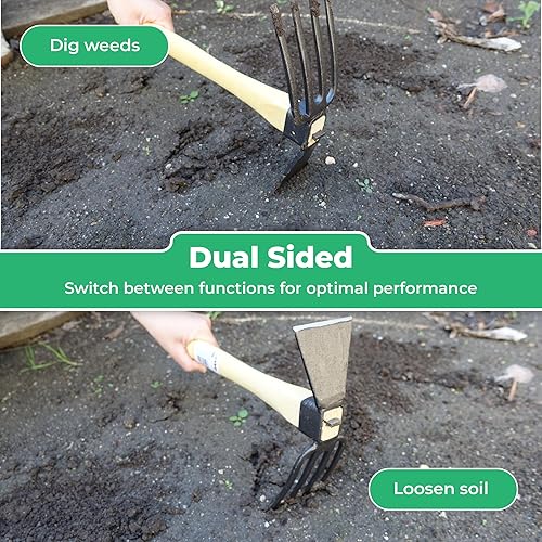 Miniatura 2 de Cultivador de jardín japonés de doble cara  Azada de jardín hecha a mano, resistente y práctico