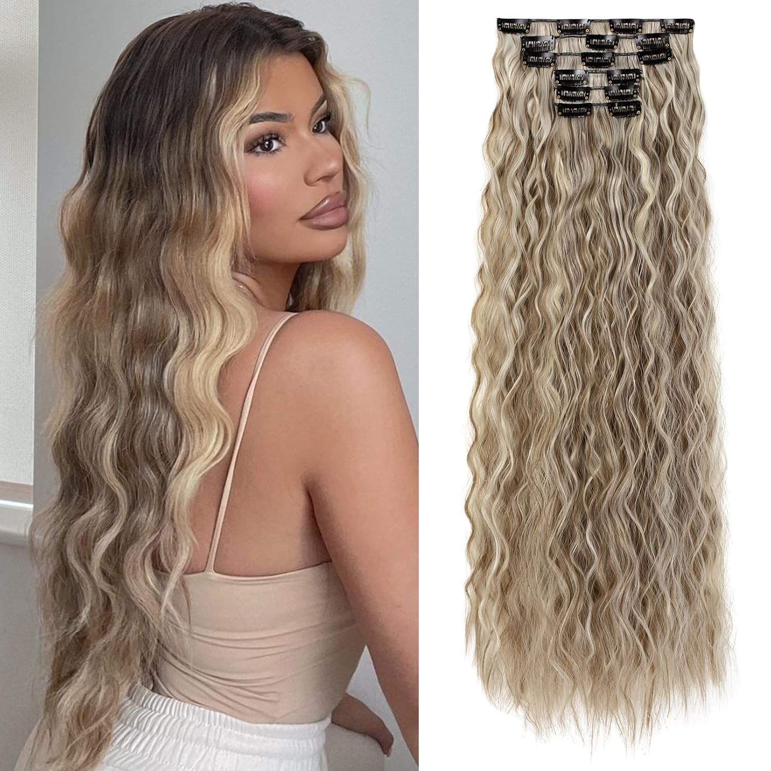 FLUFYMOOZ Extensiones de cabello con clip, extensiones de - Main Image