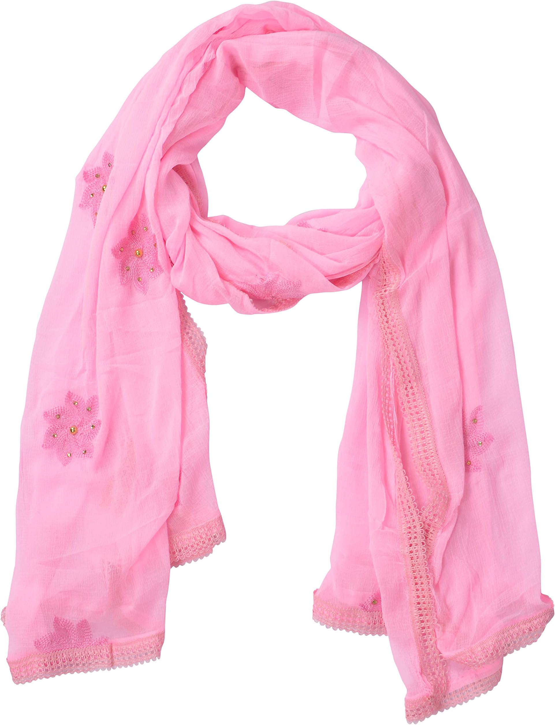 Flower Embroidered Diamond Work Chiffon Dupatta for Womens & Girls With 4 Side Lace