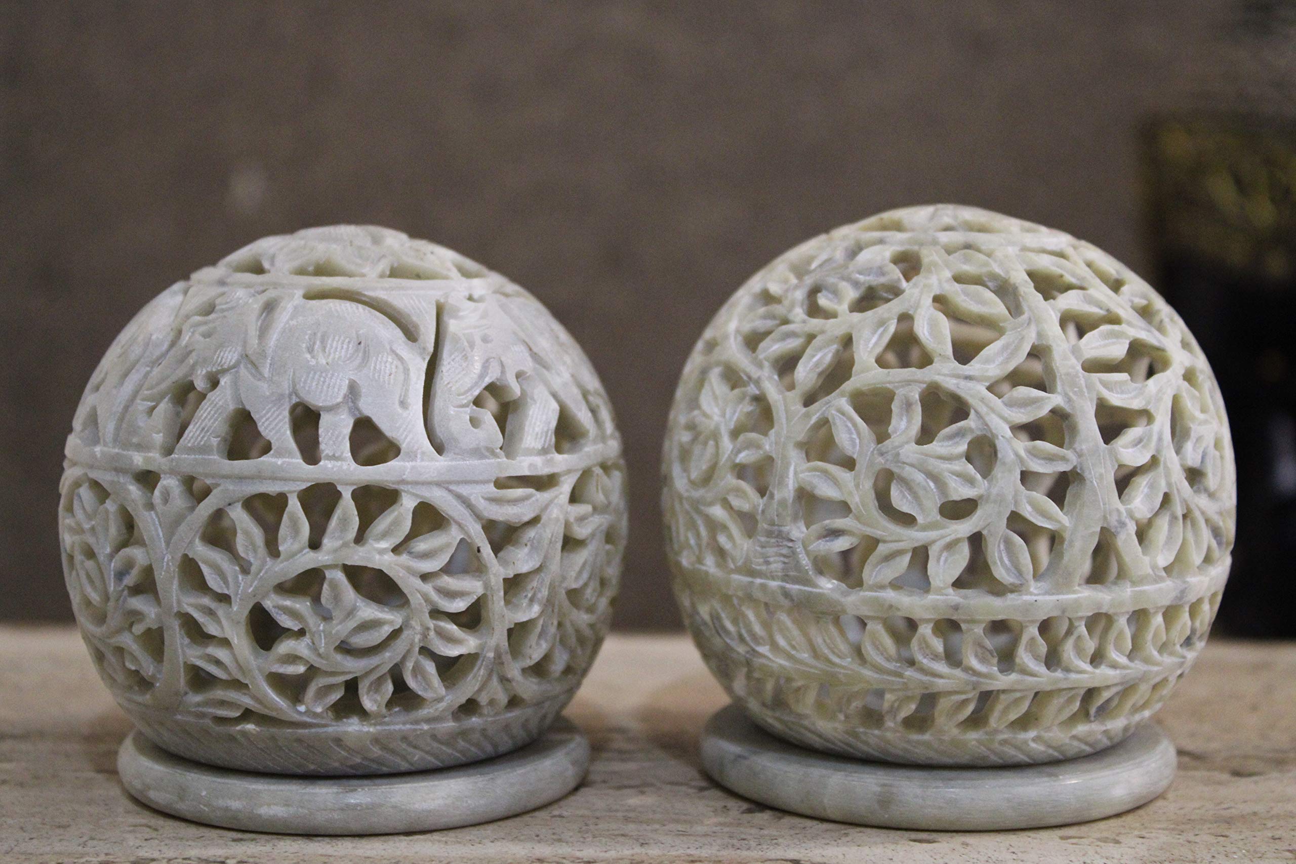 KC KULLICRAFT Soapstone Marble Flower And Elephant Carving Round Tea Light Candle Holder, Pack of 2 (B0814GKX63) Amazon Price History, Amazon Price Tracker