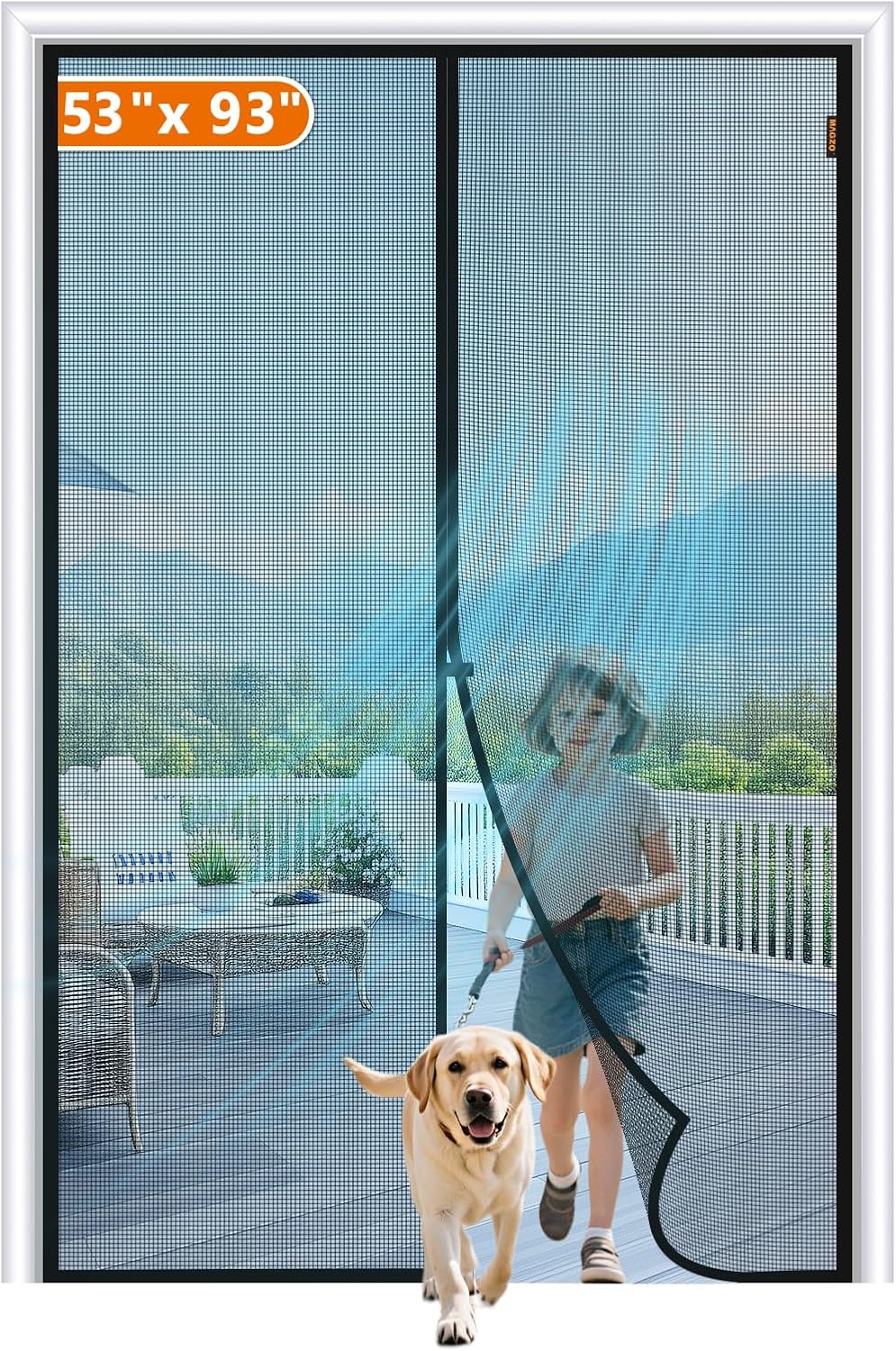 MAGZO Magnetic Screen Door Fit Door Size 72 x 80 Inch, Screen Size 74" x 81" French Door Screen with Full Frame Hook&Loop Black