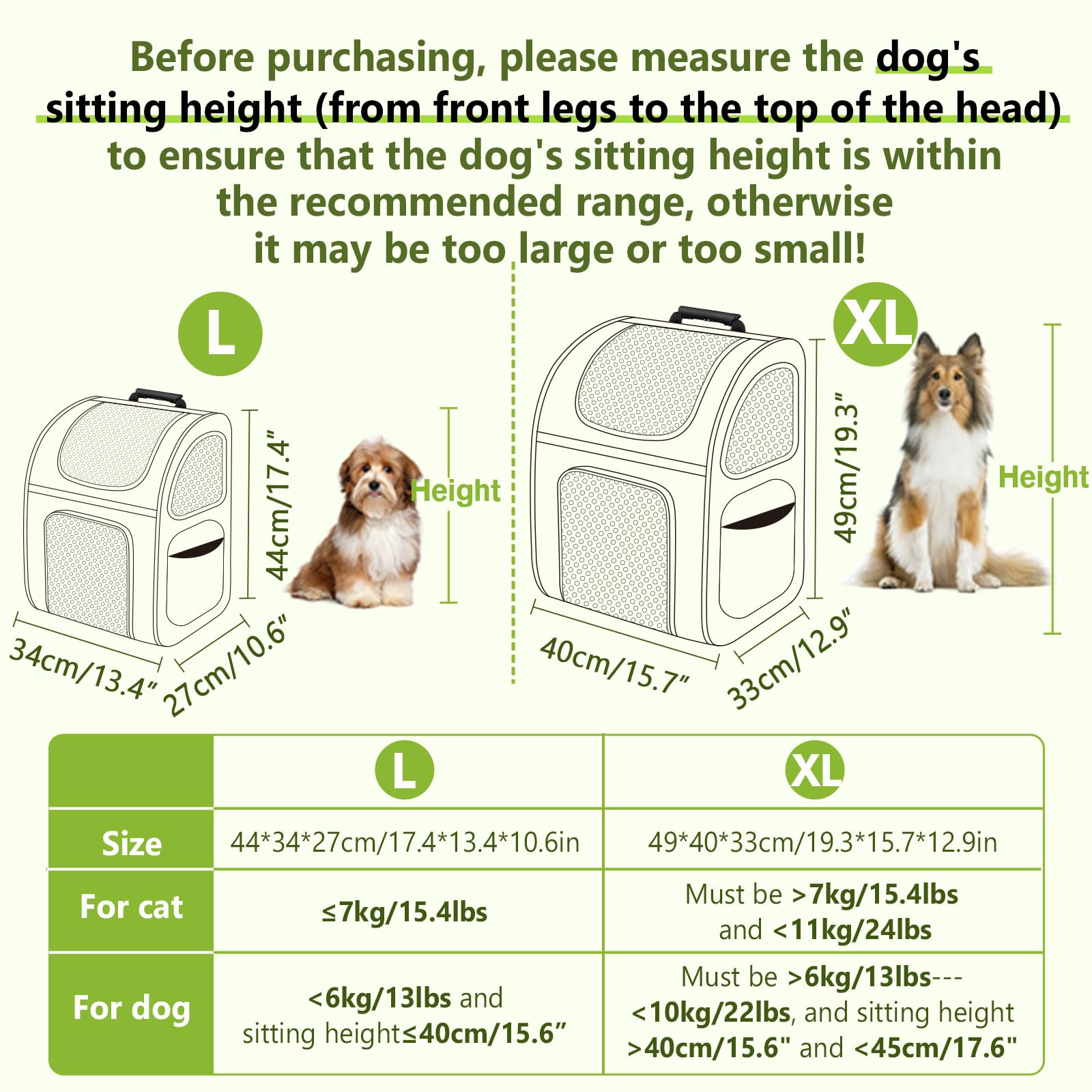 Pecute Zaino Porta Cani Grande Sia per Cani di Piccola Taglia Che per Gatti, Cuccia Portatile/Trasportino Estraibile Indicato per Viaggi Sia Lunghi Che Corti,Nero