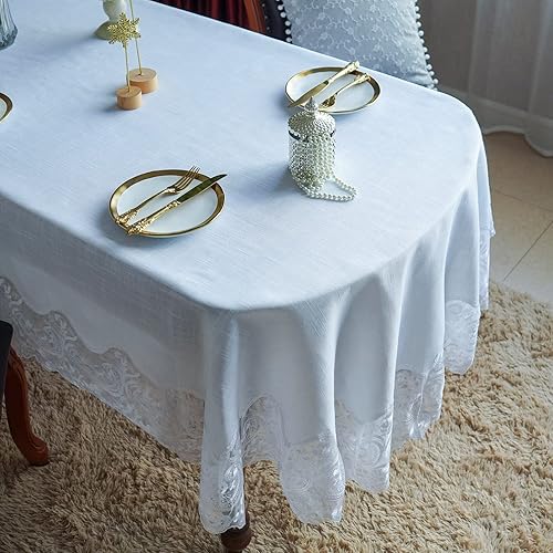 Miniatura 10 de ARTABLE Manteles rectangulares de encaje con exquisito borde de macramé, mantel de tela bordada transparente para cocina y vacaciones (beige, 60 x