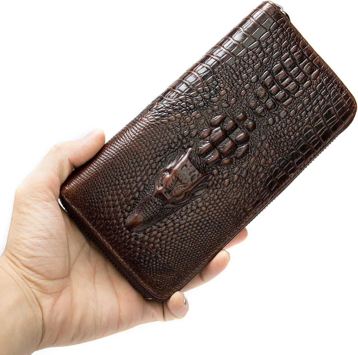 NIUCUNZH Genuine Leather Cool Long Wallets for Men Personalized Zip Around Wallet Checkbook Cash Credit Card Holder Wallet Coffee - Image 6