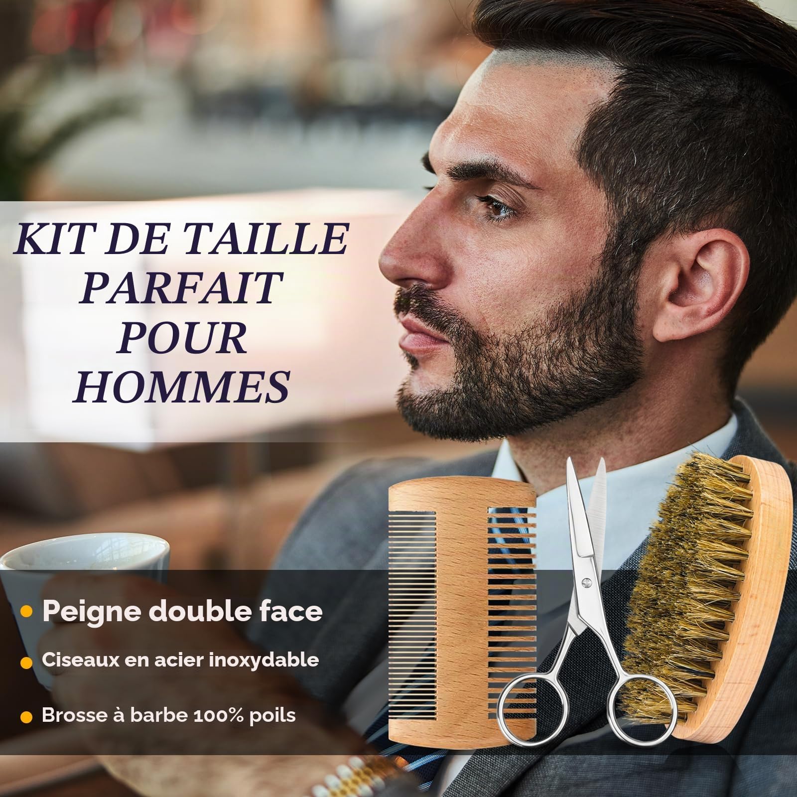 Oukzon Kit Barbe Homme, 10 en 1 Soin Barbe Homme, Coffret Barbe Homme avec Shampoing Barbe, Huile Barbe, Baume Barbe, Peigne Barbe, Brosse Barbe, Rasoir de Sureté, Ciseaux, Cadeau Homme
