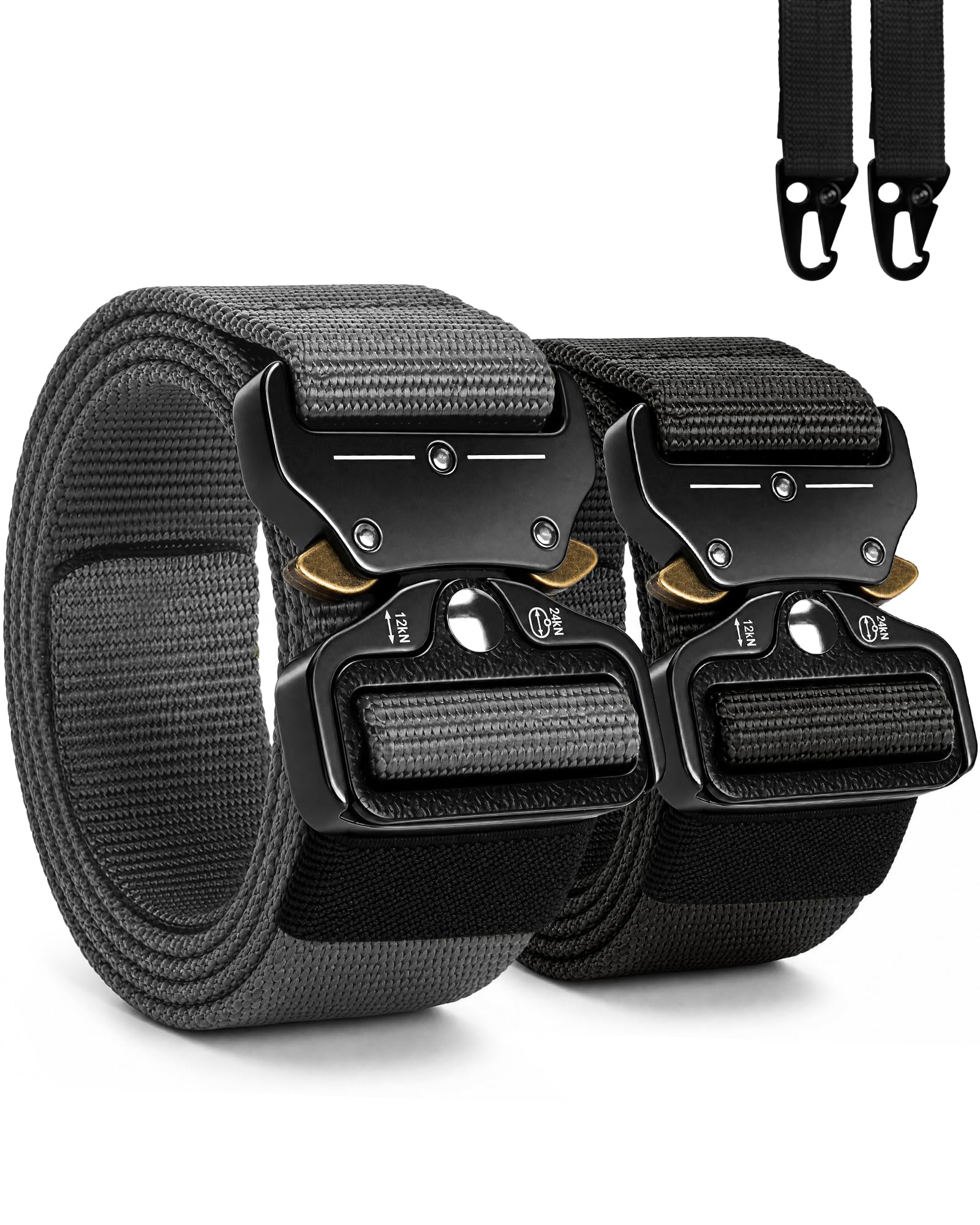 Chalier Herren 2er Unisex Gürtel, Armee-grün + Schwarz, Einheitsgröße