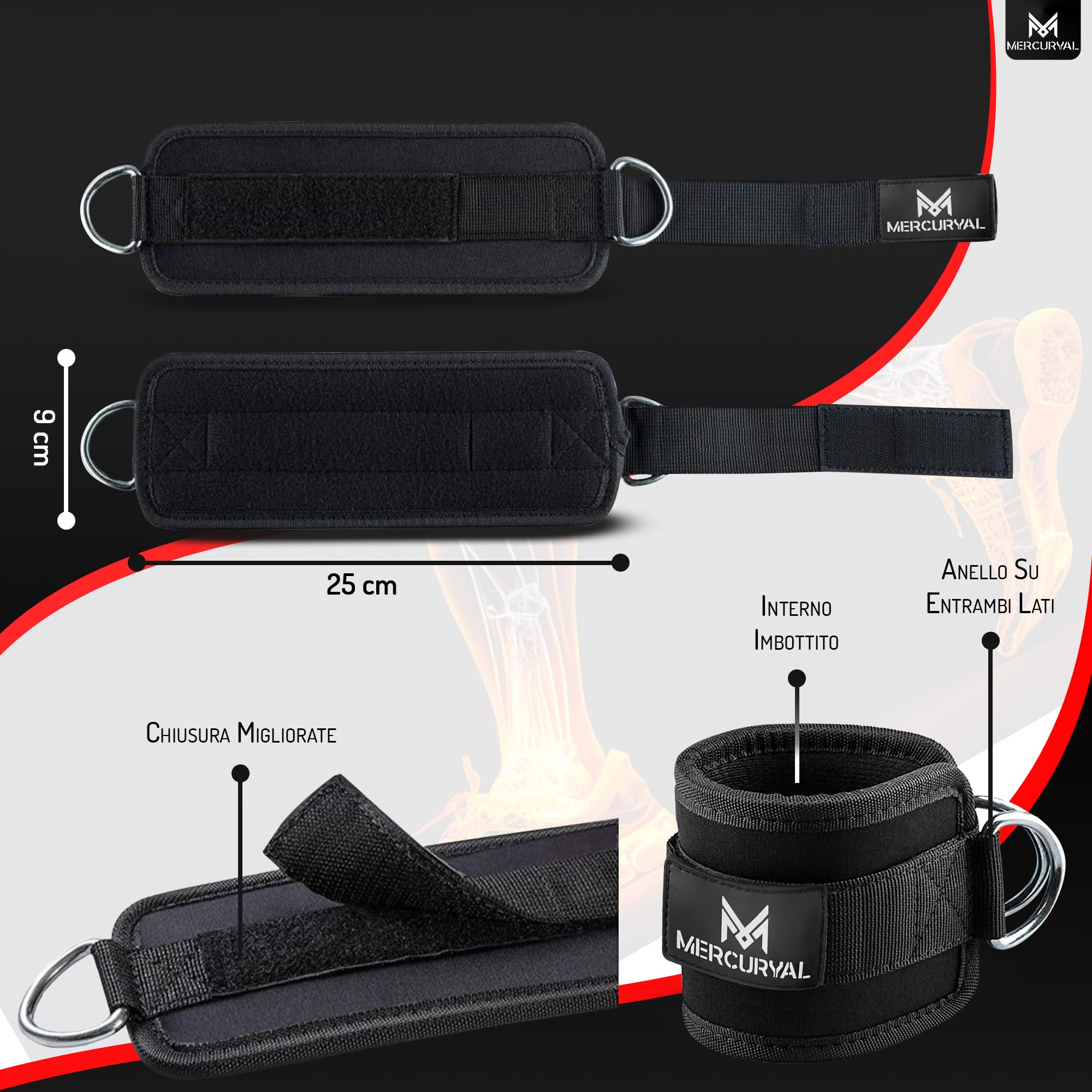 HemeraPhit Cavigliere Per Allenamento - 1 Paio Con Anelli A D | Per Cavi