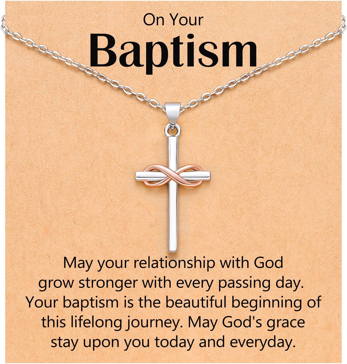 UPROMI Faith, Love & Blessings – Baptism & Confirmation Gifts Infinity Cross Necklace for Women & Girls, Christian Jewelry