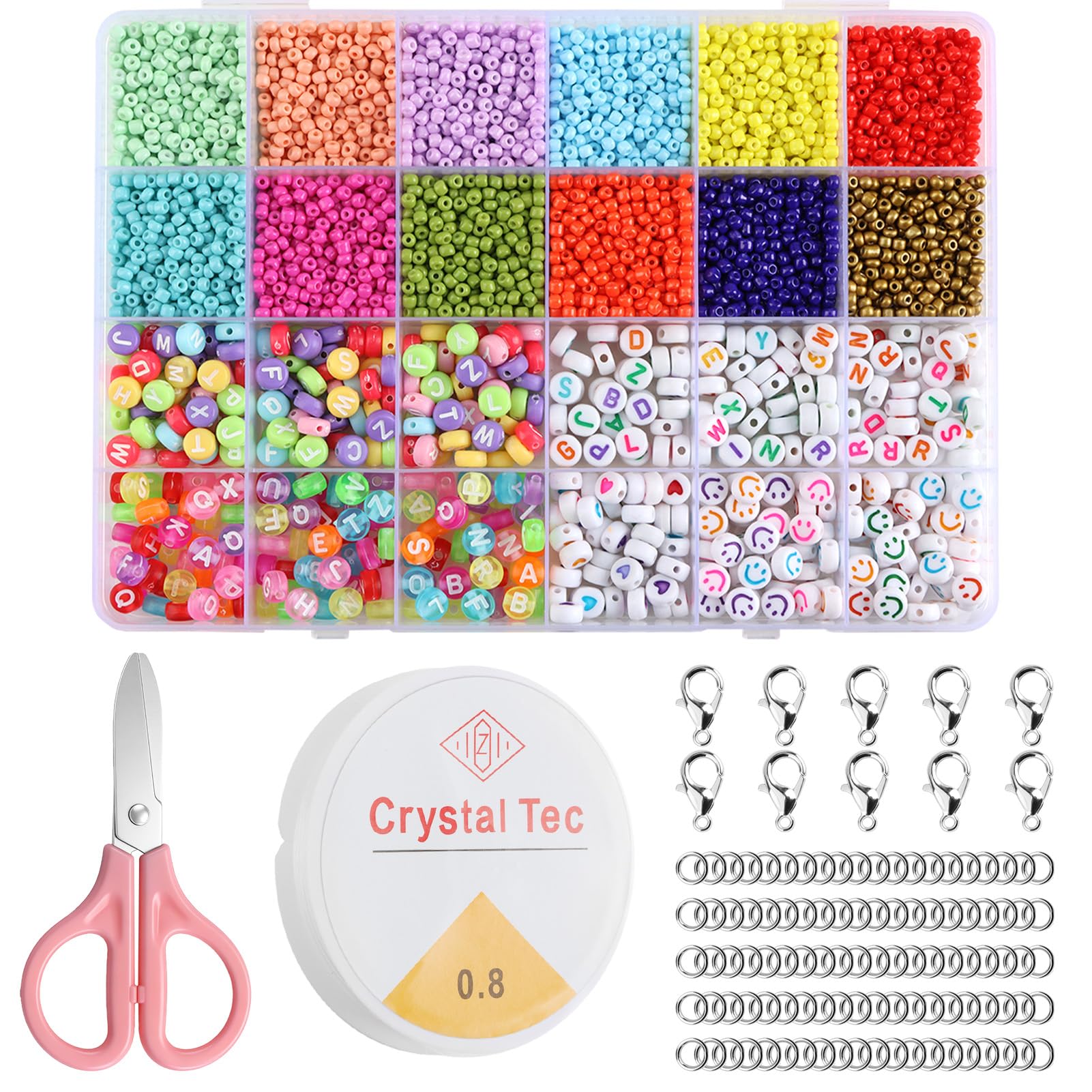 Seed Beads for Bracelet Making, Bead Set with Colourful Seed Beads Letter Beads and Accessories, Beads for Jewellery Making DIY Bracelets Necklaces and Crafts