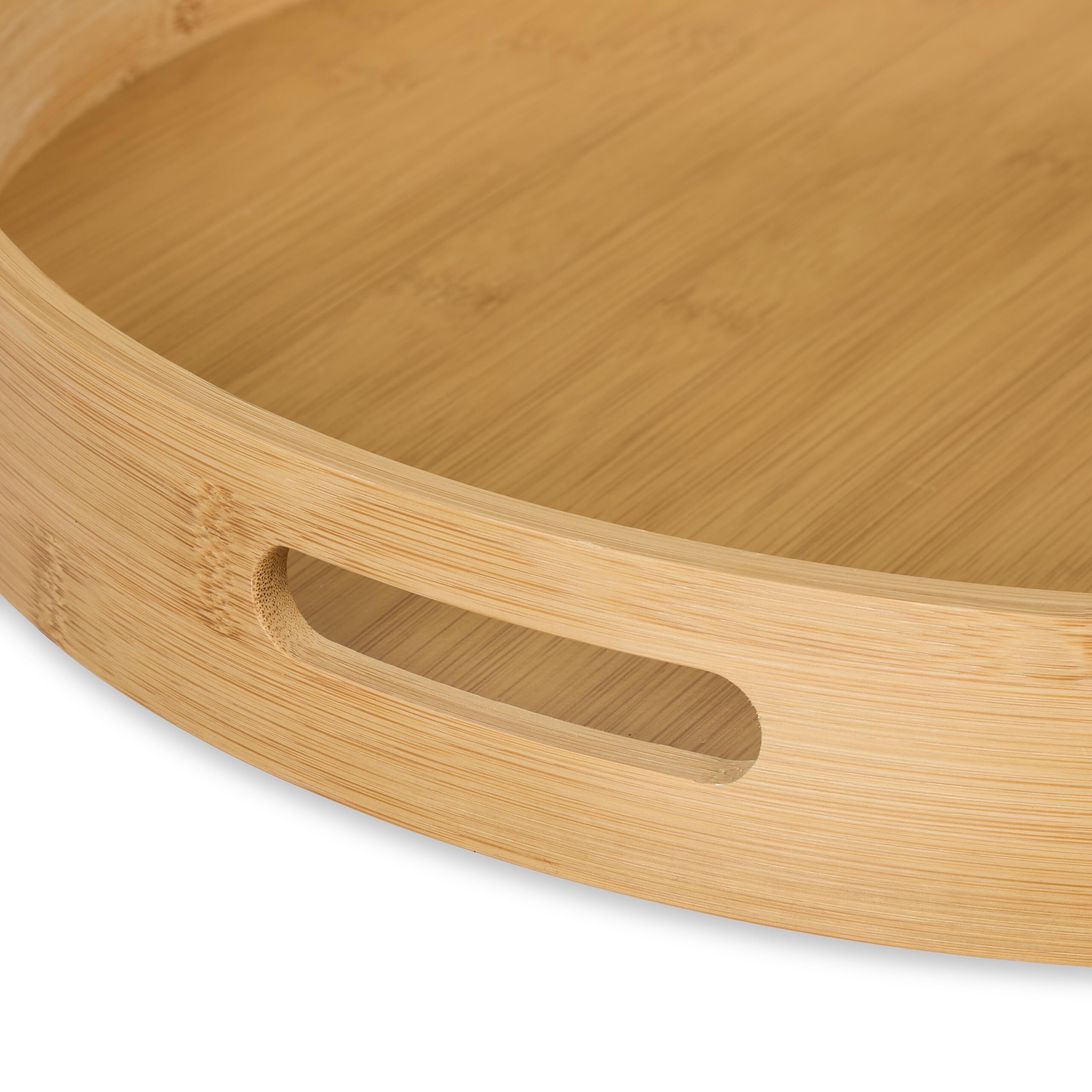 Relaxdays Taca, bambus, MDF, wys. x śr.: 5 x 40 cm, taca do serwowania z uchwytami, wysoka krawędź, okrągła taca kuchenna, naturalna