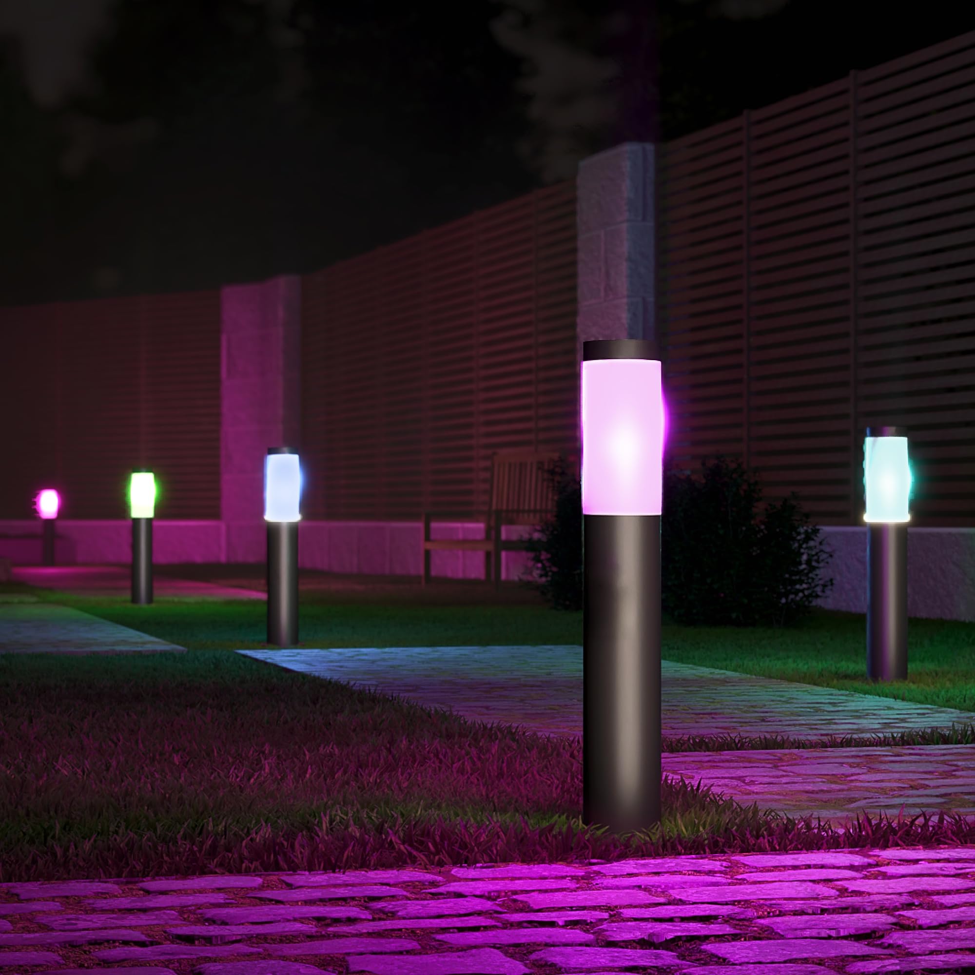 linovum BOSEA-A Pollerleuchte anthrazit 50cm Smart E27 WLAN RGBW IP44 | Standleuchte 50cm mit Smart-Licht - per App steuerbar, RGB-Farblicht, anthrazit für Garten & Wege, IP44, inkl. E27 LED
