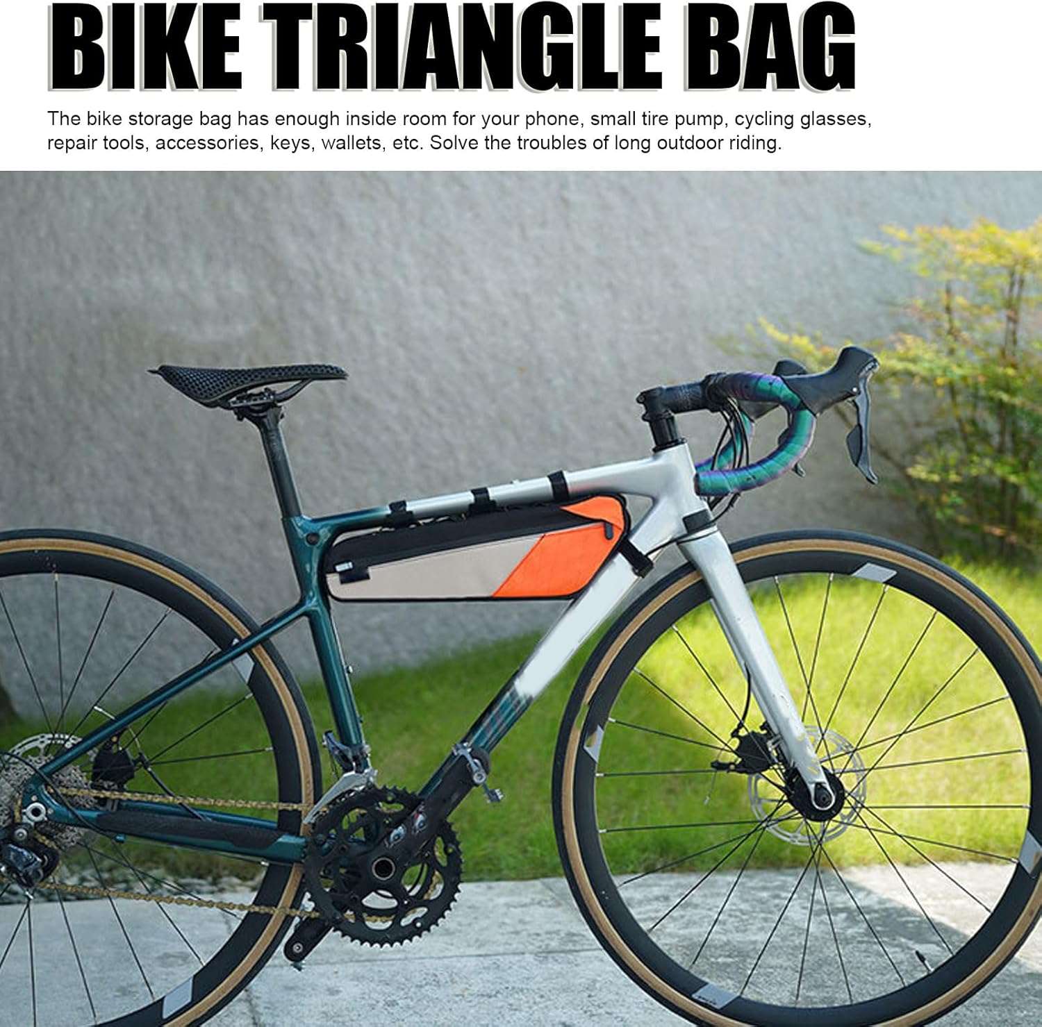 WeaterproofBike Frame Bag 2.5L, Polyester Triangle Bike Storage with Airtight Zipper for Road Bikes, Easy Install Slim Cycling Organizer