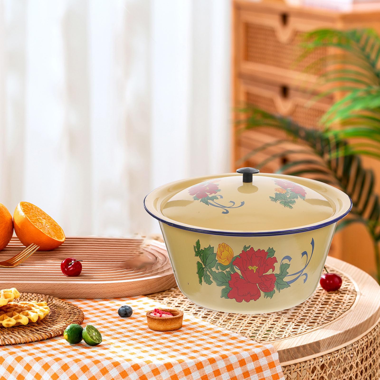 Abaodam Pentola per Stufati Smaltata Coperchio 26 Cm, Casseruola la Cottura di Alimenti e Brodo Domestico, Pentola Fondo Piatto per Riscaldamento Uniforme, Uso Cucina Stile Stili Multipli