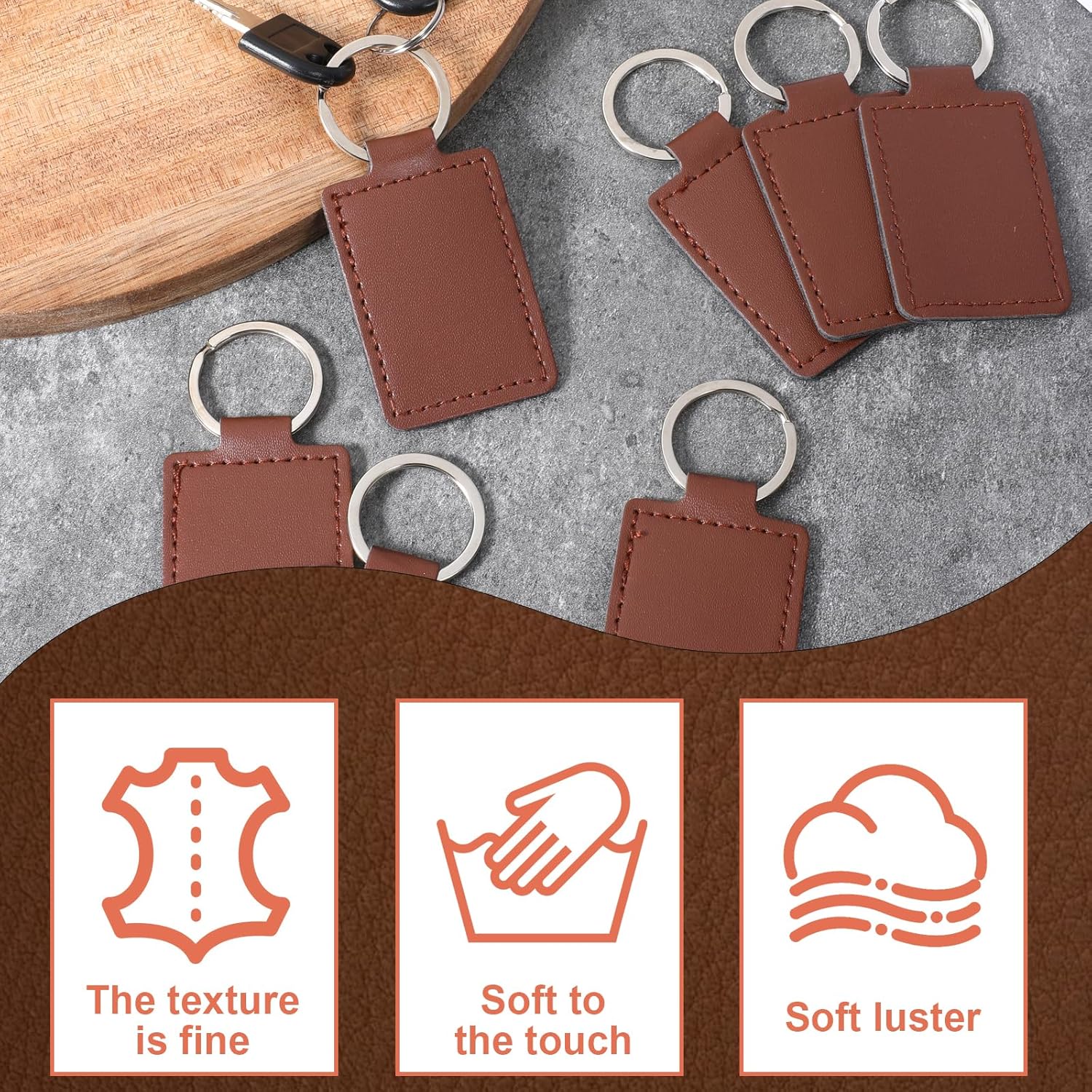 12 Pcs Leather Keychain Blanks, PU Laser Engraving Key Chain With Ring, Key Fob Hardware Kit for Making Stamping Craft - Image 6