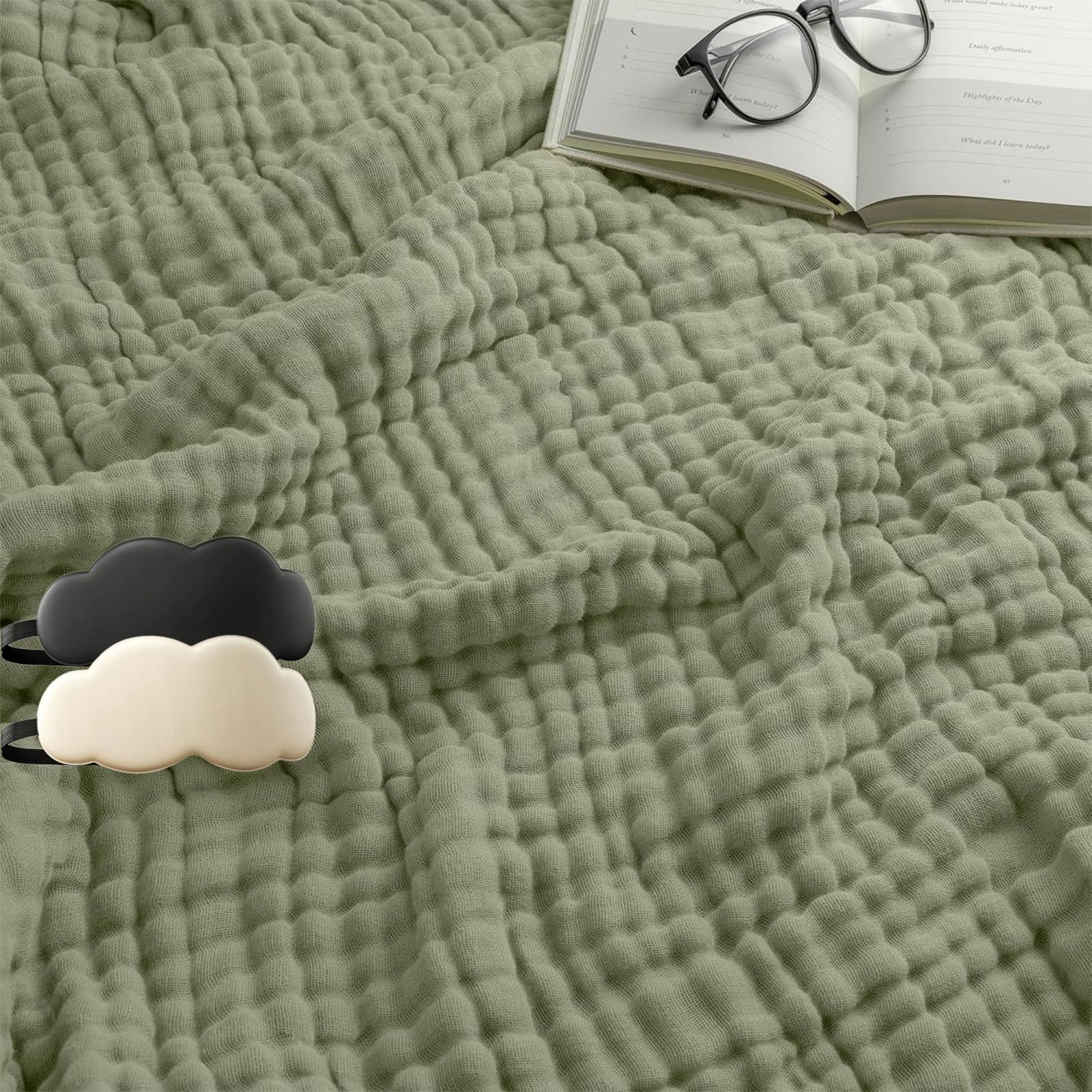 Muslin Blanket King Size, Cotton Muslin Throw Blanket for Adult, Lightweight Summer Blanket, Soft Breathable Sofa and Bedspread for Bed Couch Sofa (Green B, 170 * 230cm)