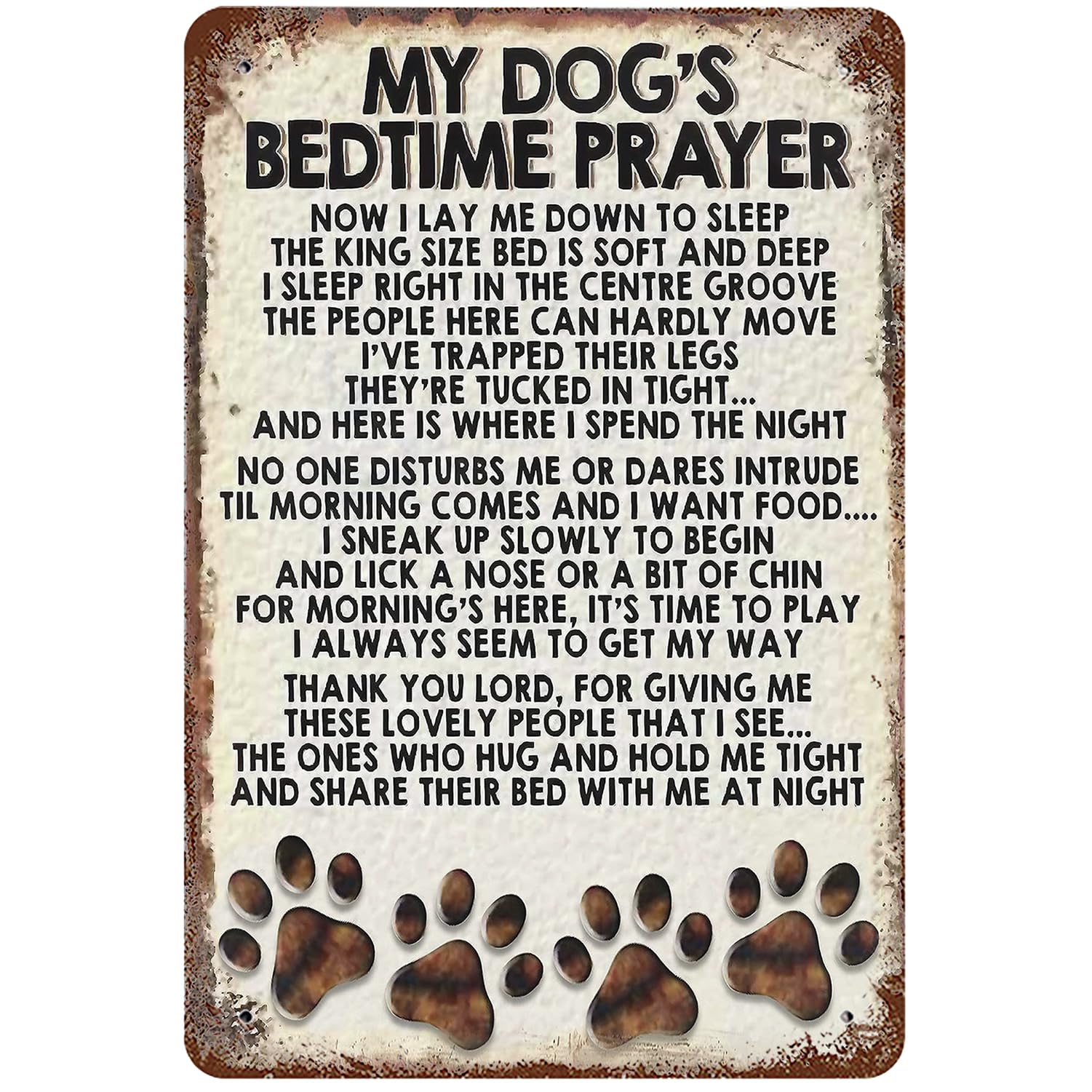 EMOHAT Targa In Metallo Vintage "My Dog's Bedtime Prayer" - Poster In Latta 20x30 Cm, Decorazione Da Parete Retrò Per Casa, Cucina, Camera Da Letto E Ufficio