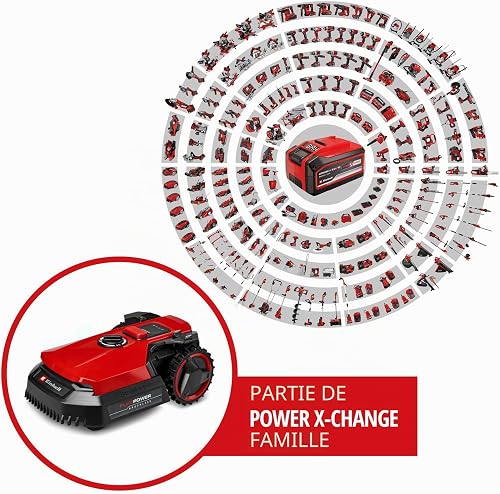Einhell Robot-Tondeuse FREELEXO 500 Power X-Change (18 V, Commande par app. Mobile, IPX5, mises à Jour Over-The-Air (OTA) par WiFi, avec matériel d’Installation pour 500 m² et Batterie 2,5 Ah Plus) - 2