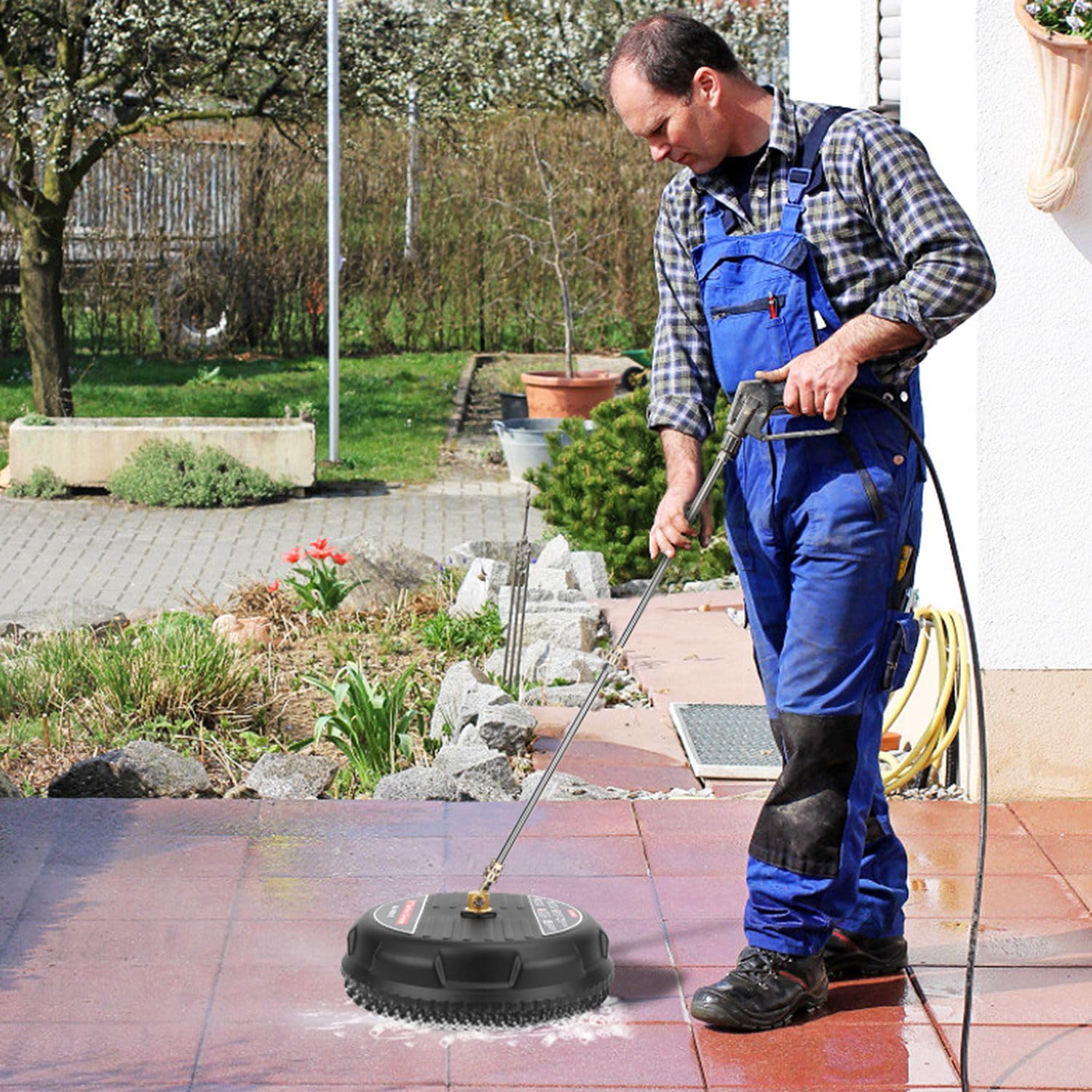 Limpiador de superficies de lavado a presión de 15 pulgadas, disco de lavadora eléctrica de 4000 PSI con conexión rápida de 1/4 pulgadas, 2 varitas de extensión para limpieza de calzadas
