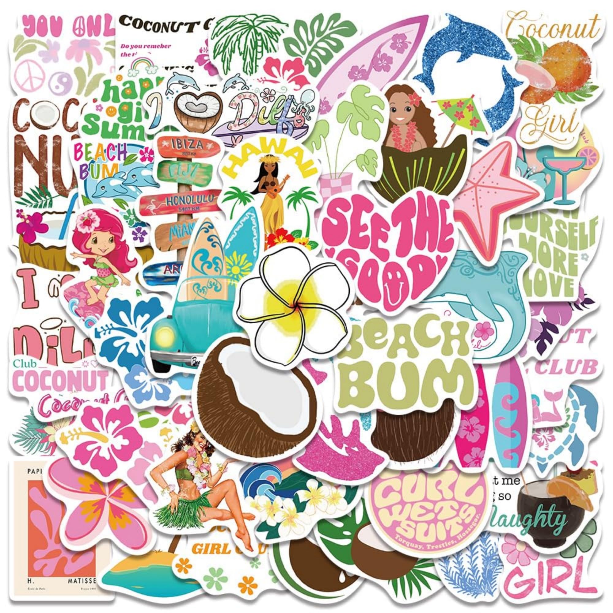 DWUENT Aesthetic Stickers, Cute Stickers, Water Bottle Sticker, 50Pcs Colourful Vinyl Sticker for Kids, Teens, Students - Waterproof Decorative for Laptops, Water Bottles, Skateboards