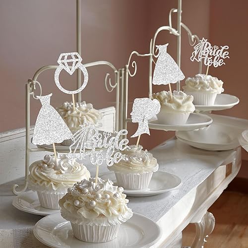 Miniatura 6 de Gyufise Paquete de 24 adornos para cupcakes con anillo de corazón, con purpurina, para despedida de soltera, para bodas, compromisos, despedidas de