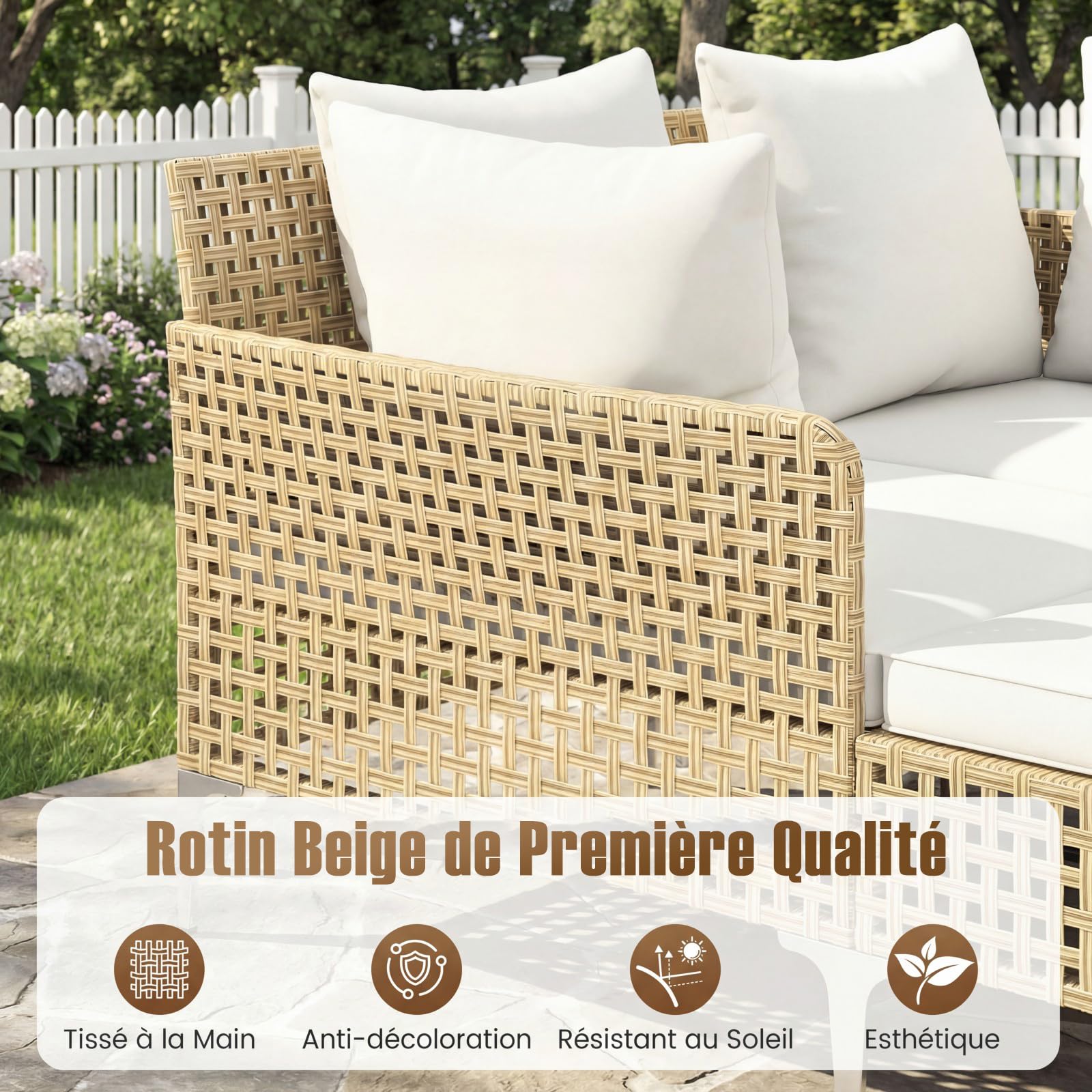 COSTWAY Bain de Soleil Double en Rotin PE, Cadre en Métal, Charge 360 kg