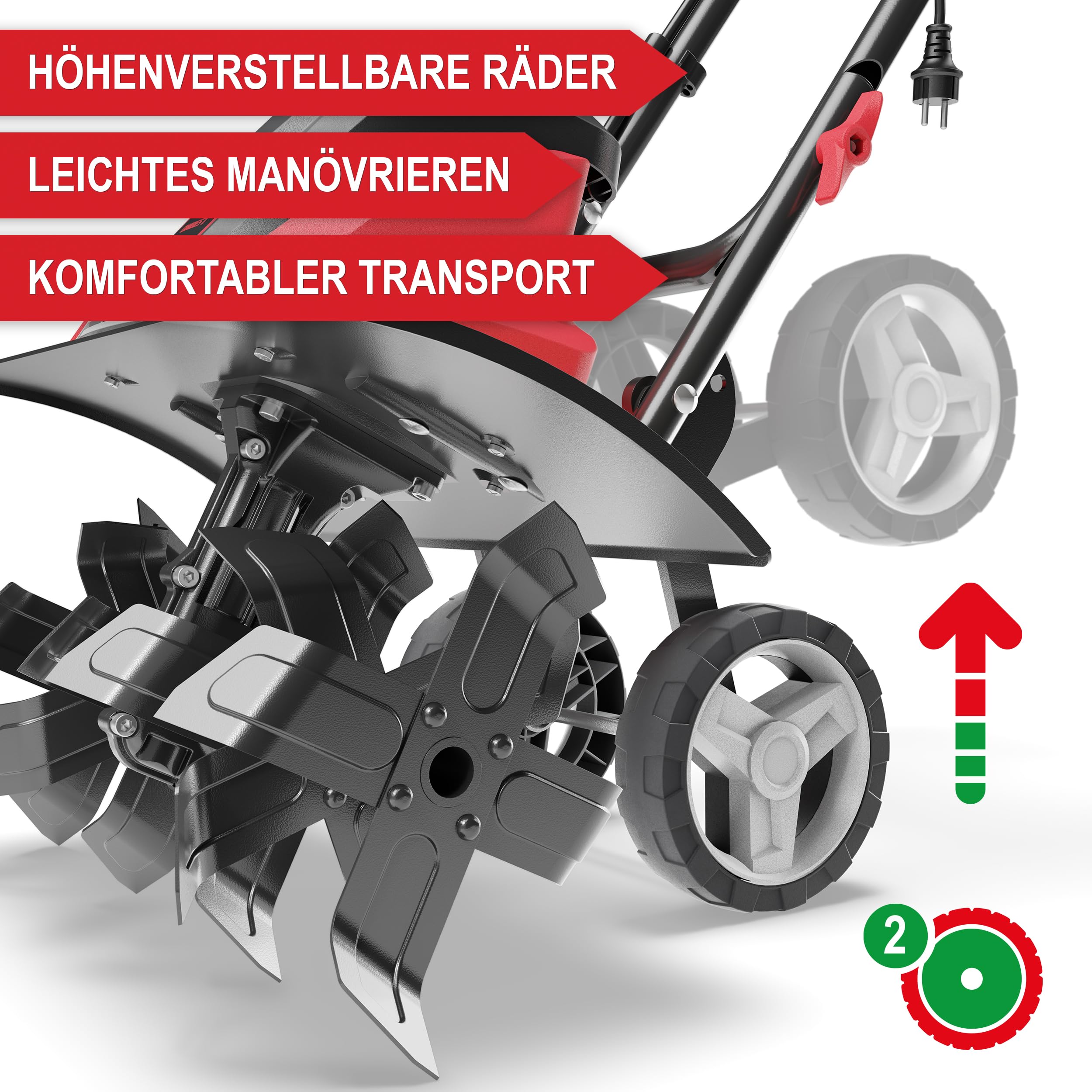 ONBEST Elektro Gartenfräse – 45 cm Arbeitsbreite – 1500 Watt Motor – 24 Messer – elektrische Bodenhacke Motorhacke – Gartenhacke – Kultivator – zum umgraben und auflockern vom Boden