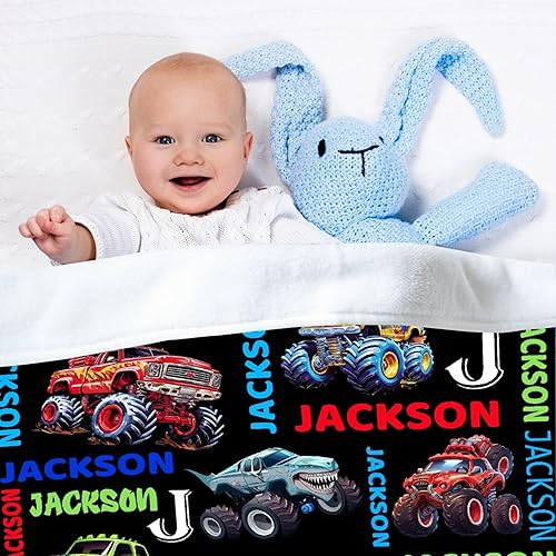 Miniatura 10 de Manta de bebé personalizada con nombre, para niñas, niños, amantes de los camiones, regalo para bebés, recién nacidos, niños, manta de franela