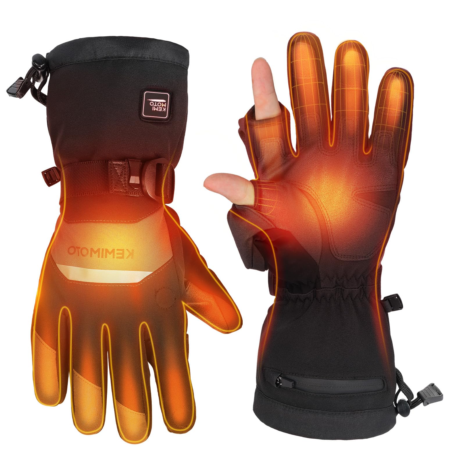 KEMIMOTO Guantes Calefactables, Guantes Moto Térmicos con Batería 7,4 V, 2500 mAh, para Nieve, Pesca en Hielo Invierno Actividades al Aire Libre