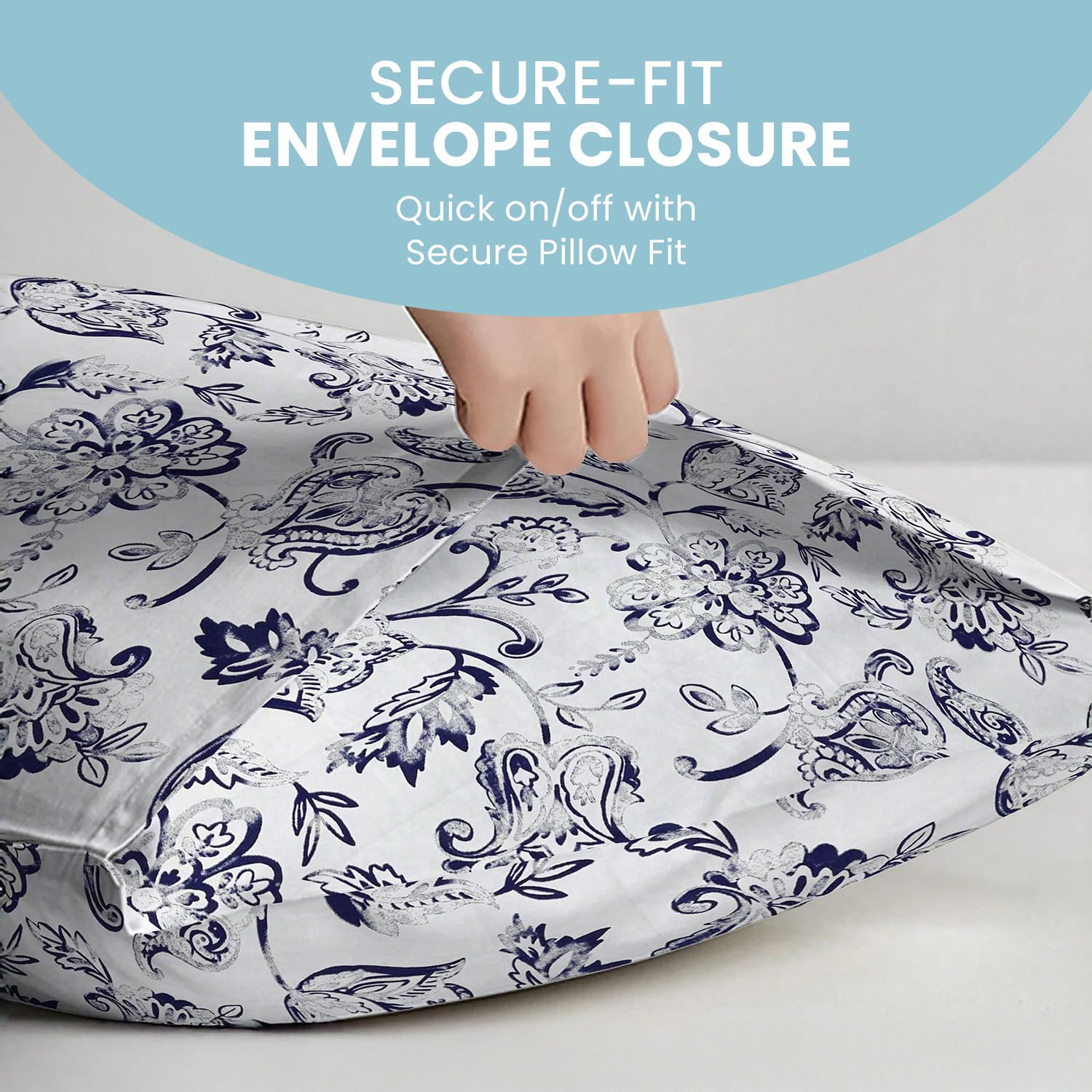 DANYDude 400 Thread Count Floral Printed Pillow Cases Pack of 4 100% Egyptian Cotton Pillow Covers Soft & Machine Washable Printed Pillow Cases 4 Pack Room Decor - Image 2